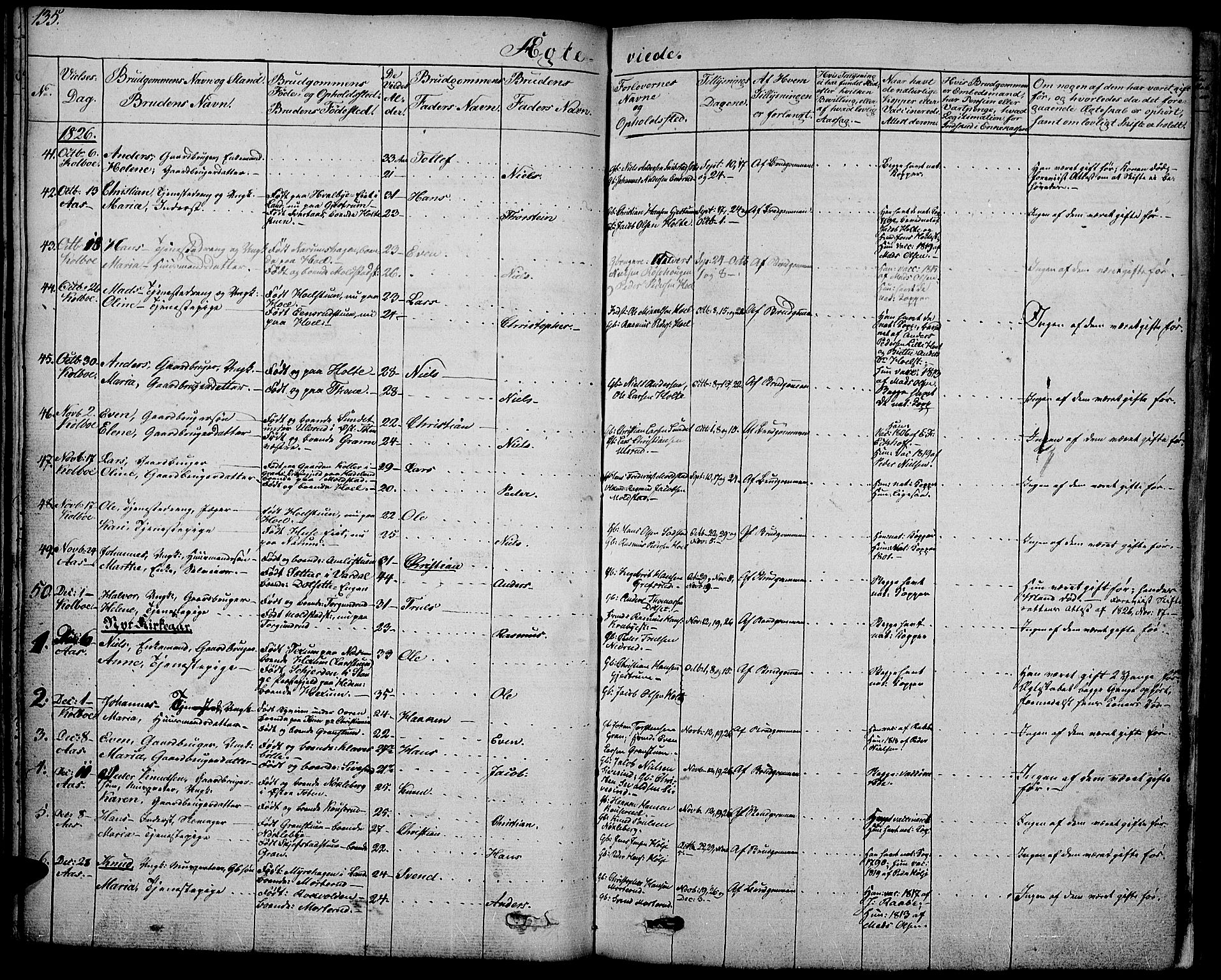 Vestre Toten prestekontor, SAH/PREST-108/H/Ha/Haa/L0002: Parish register (official) no. 2, 1825-1837, p. 135