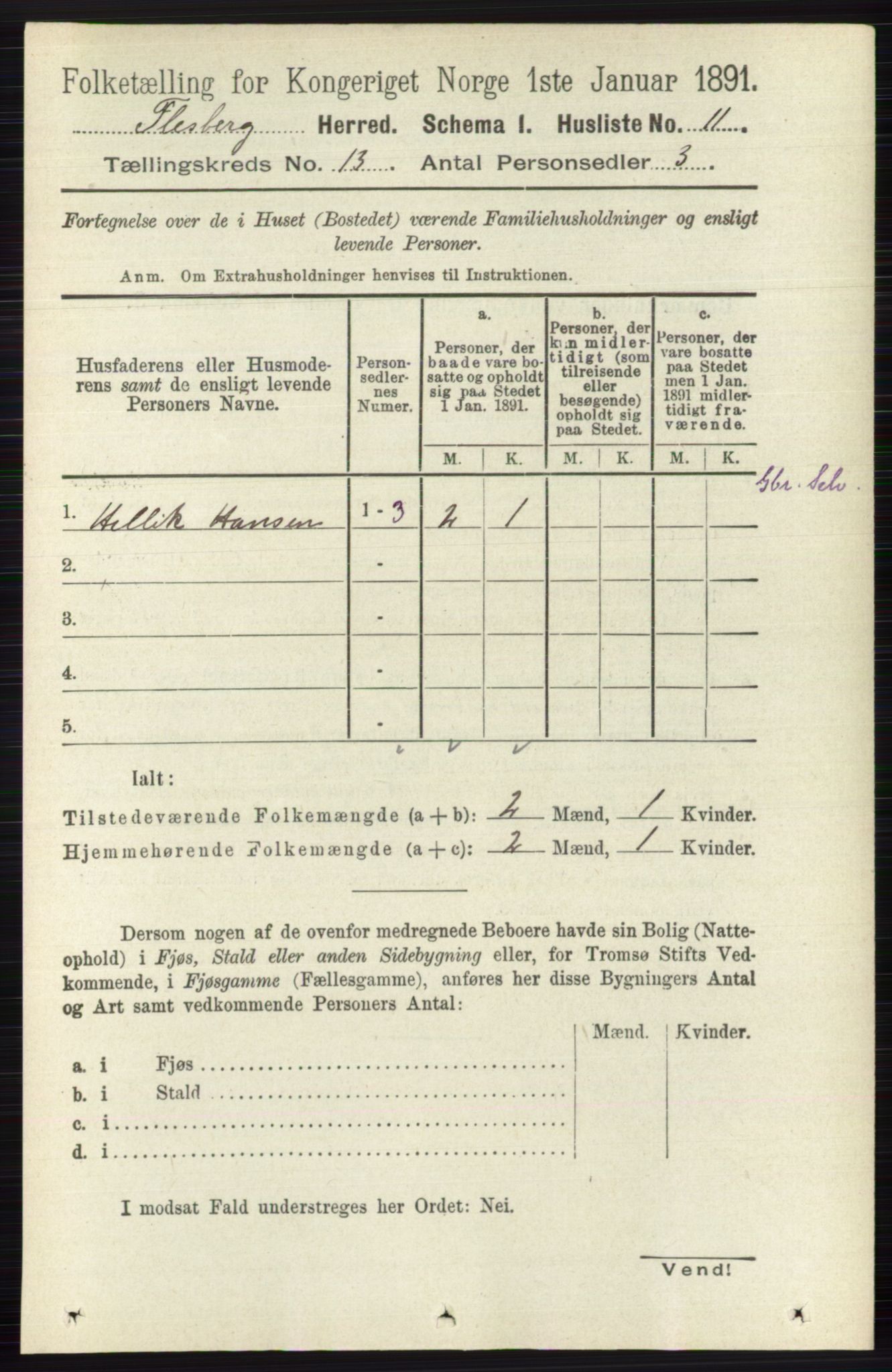 RA, 1891 census for 0631 Flesberg, 1891, p. 2195