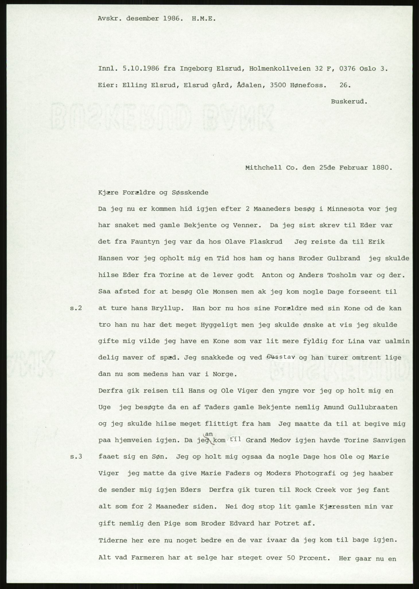 Samlinger til kildeutgivelse, Amerikabrevene, AV/RA-EA-4057/F/L0018: Innlån fra Buskerud: Elsrud, 1838-1914, p. 595