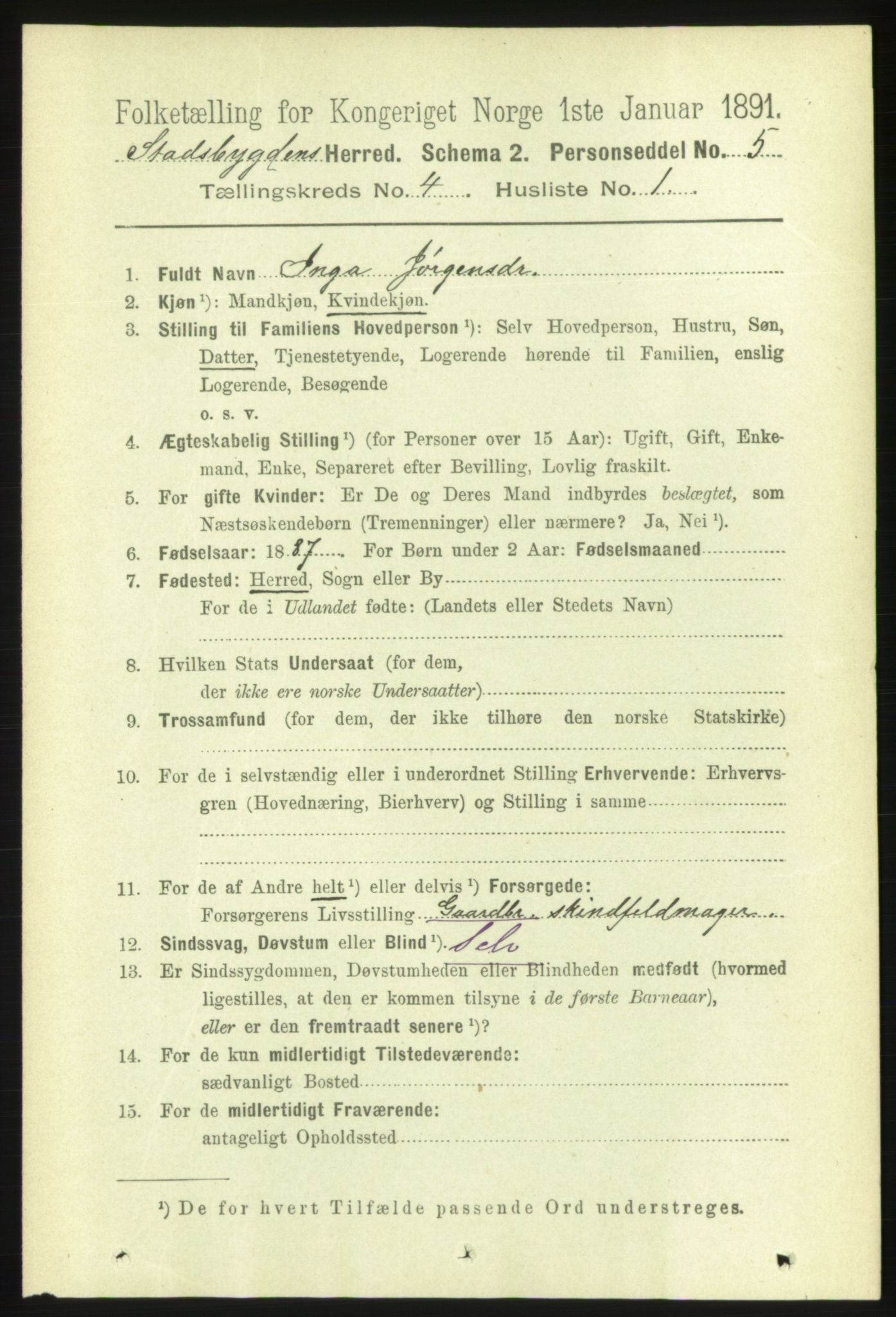 RA, 1891 census for 1625 Stadsbygd, 1891, p. 1825