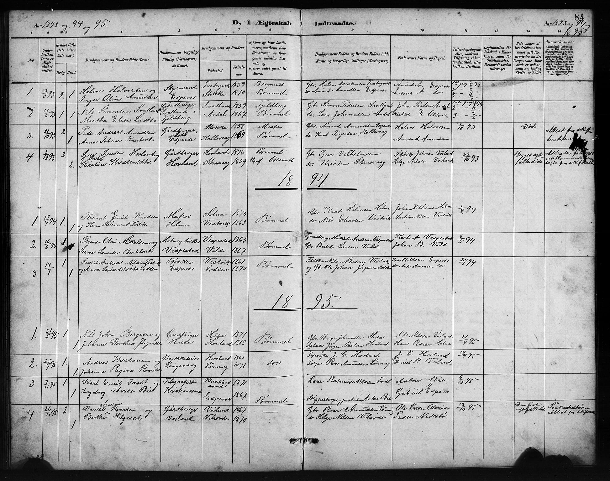Finnås sokneprestembete, SAB/A-99925/H/Ha/Hab/Habc/L0002: Parish register (copy) no. C 2, 1887-1906, p. 84