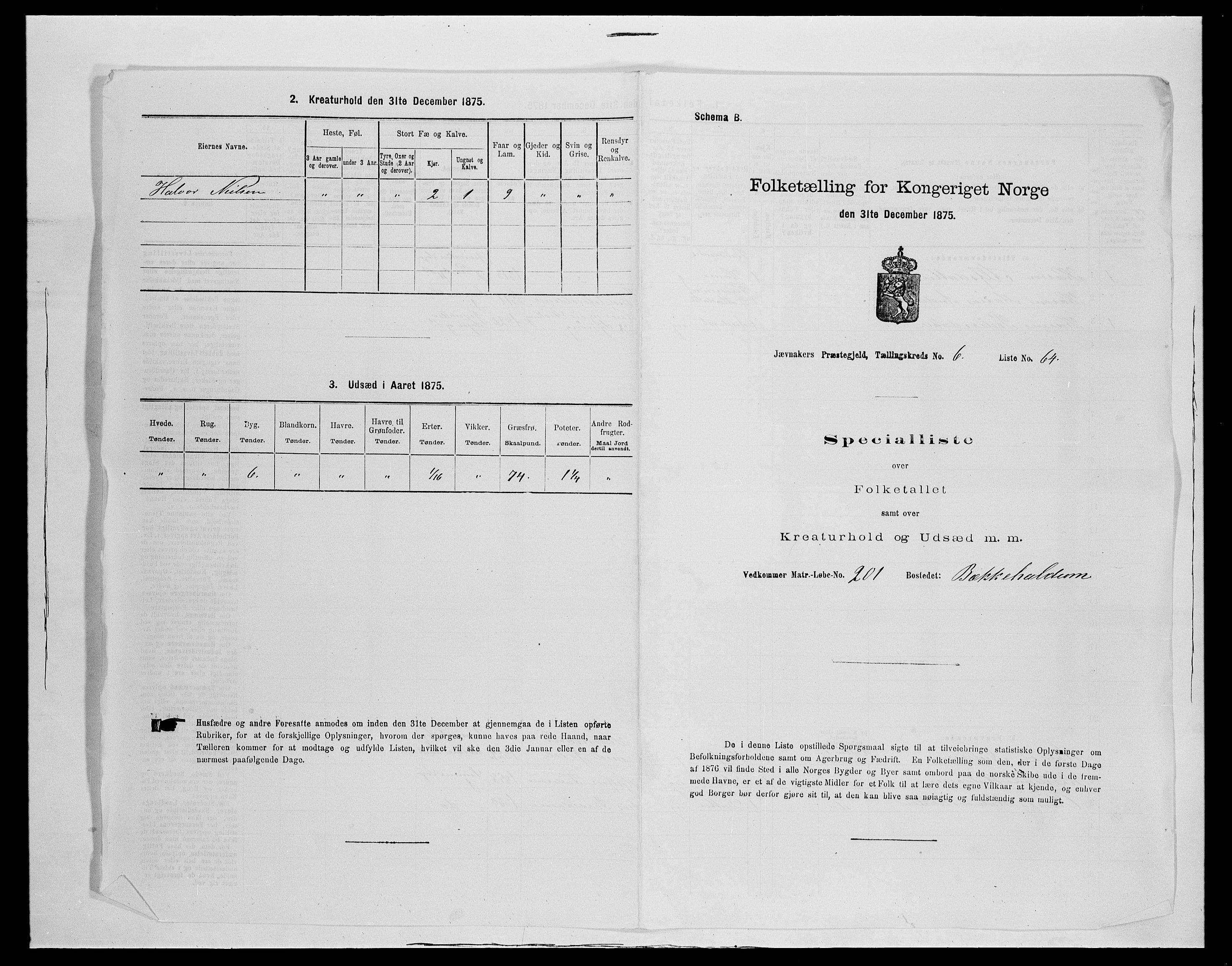 SAH, 1875 census for 0532P Jevnaker, 1875, p. 1151