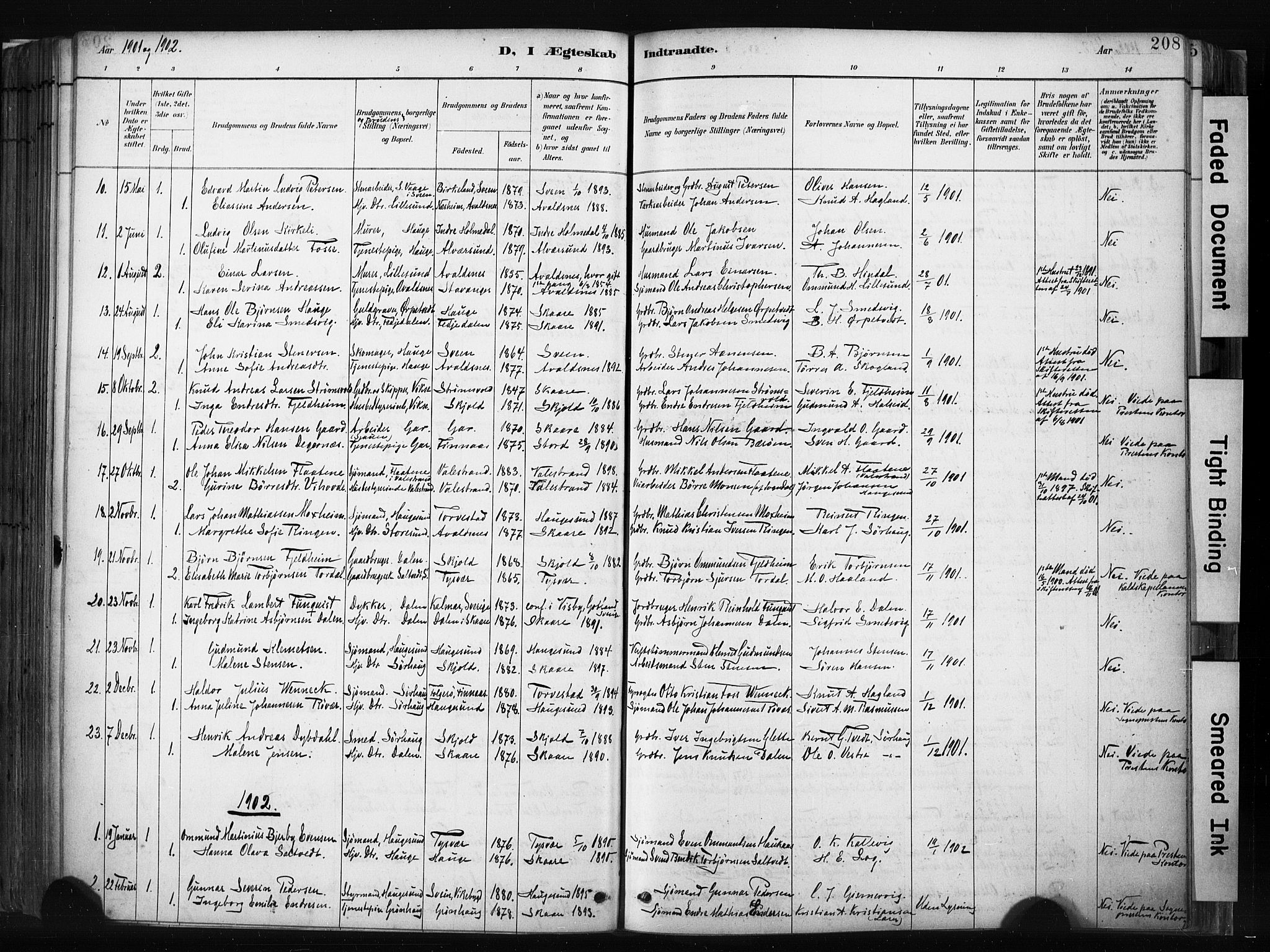 Haugesund sokneprestkontor, AV/SAST-A -101863/H/Ha/Haa/L0004: Parish register (official) no. A 4, 1886-1908, p. 208