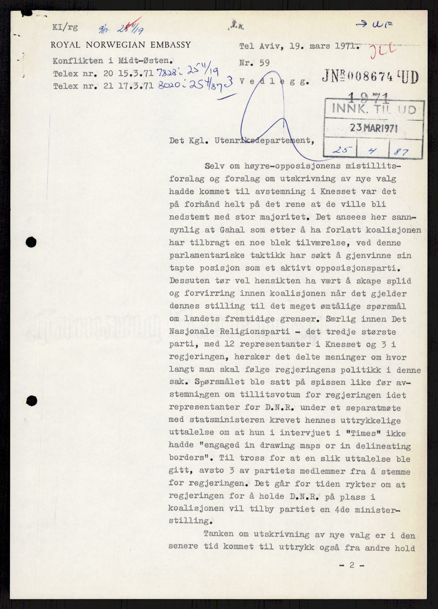 Utenriksdepartementet, hovedarkiv, AV/RA-S-6794/D/Db/Dba/L0776/0003: Verdenspolitikk. Fremmede staters politikk (G.L.) / Israel: Politikk (2 mapper), 1970-1972, p. 286