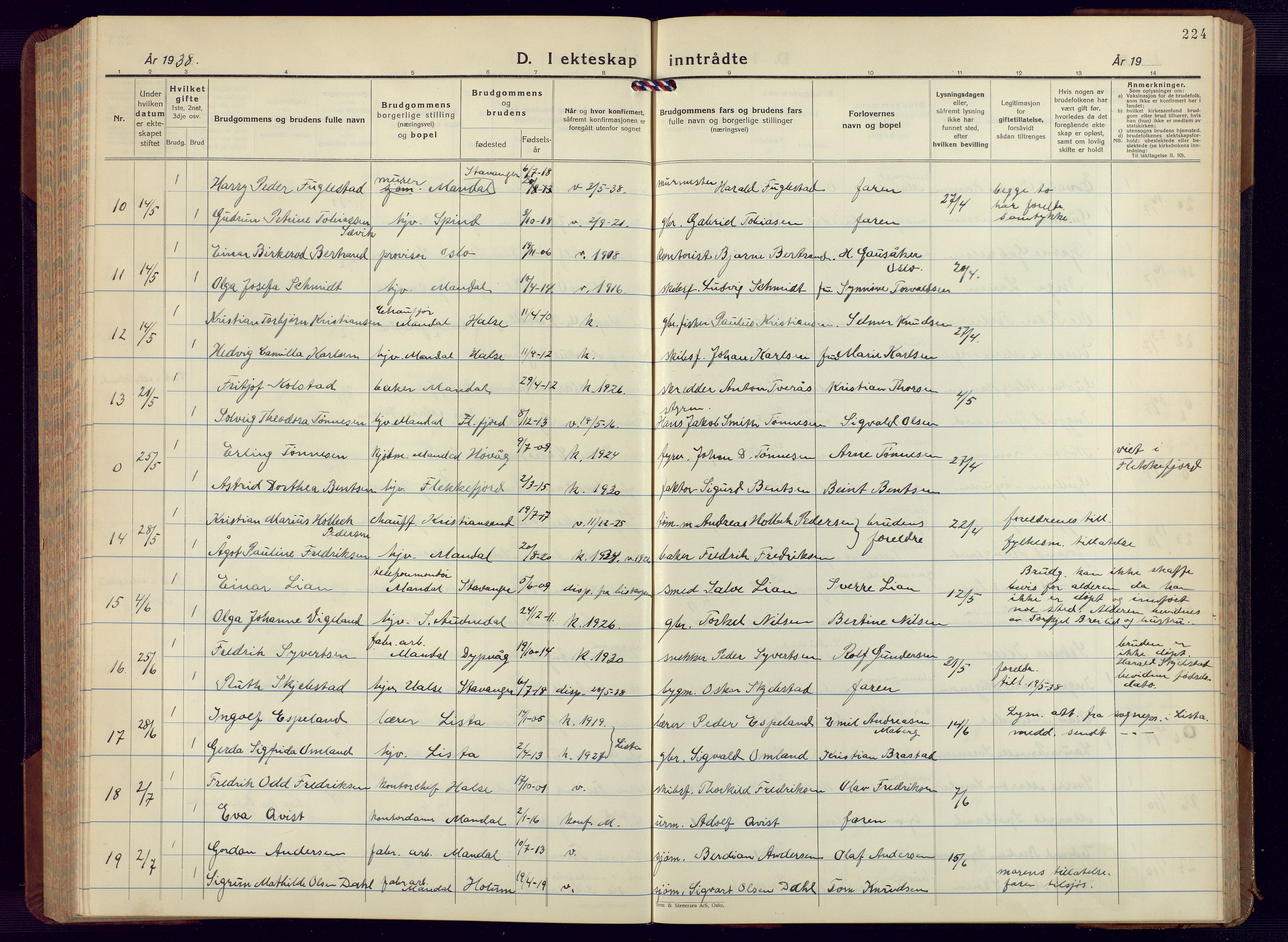 Mandal sokneprestkontor, AV/SAK-1111-0030/F/Fb/Fbc/L0002: Parish register (copy) no. B 2, 1931-1949, p. 224