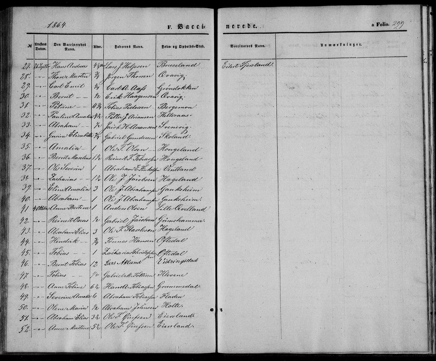 Lyngdal sokneprestkontor, AV/SAK-1111-0029/F/Fa/Fac/L0009: Parish register (official) no. A 9, 1852-1864, p. 299