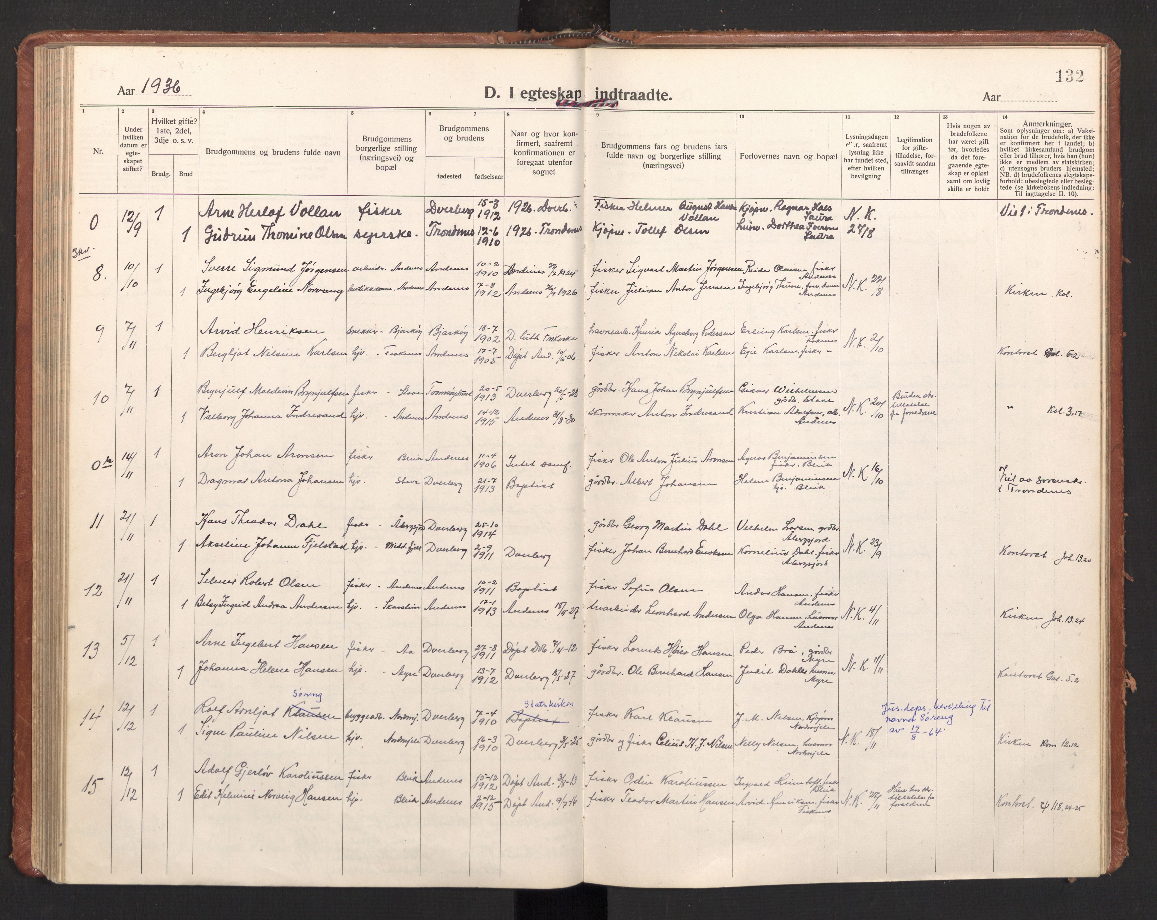 Ministerialprotokoller, klokkerbøker og fødselsregistre - Nordland, AV/SAT-A-1459/897/L1408: Parish register (official) no. 897A15, 1922-1938, p. 132