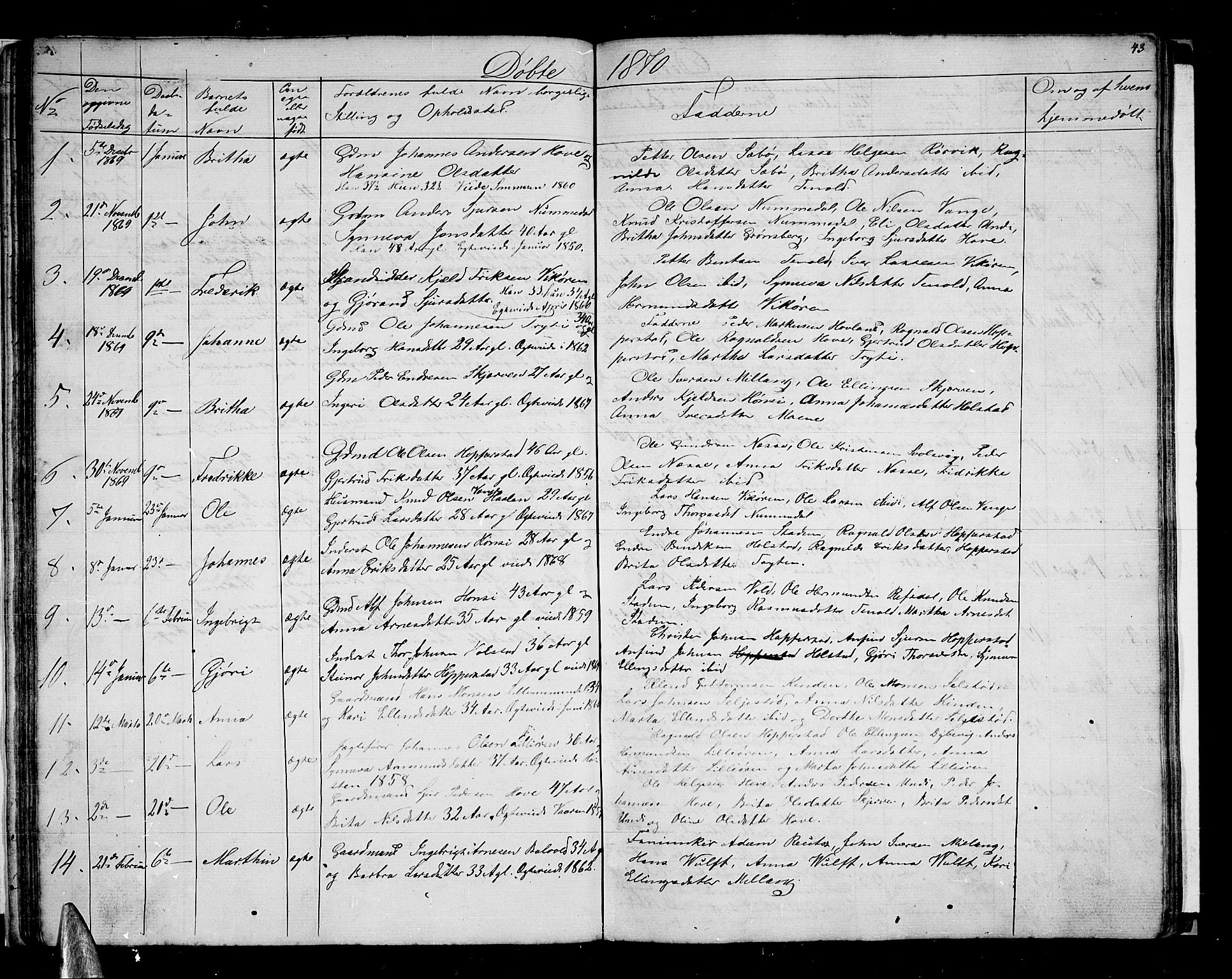 Vik sokneprestembete, SAB/A-81501: Parish register (copy) no. A 2, 1856-1877, p. 43
