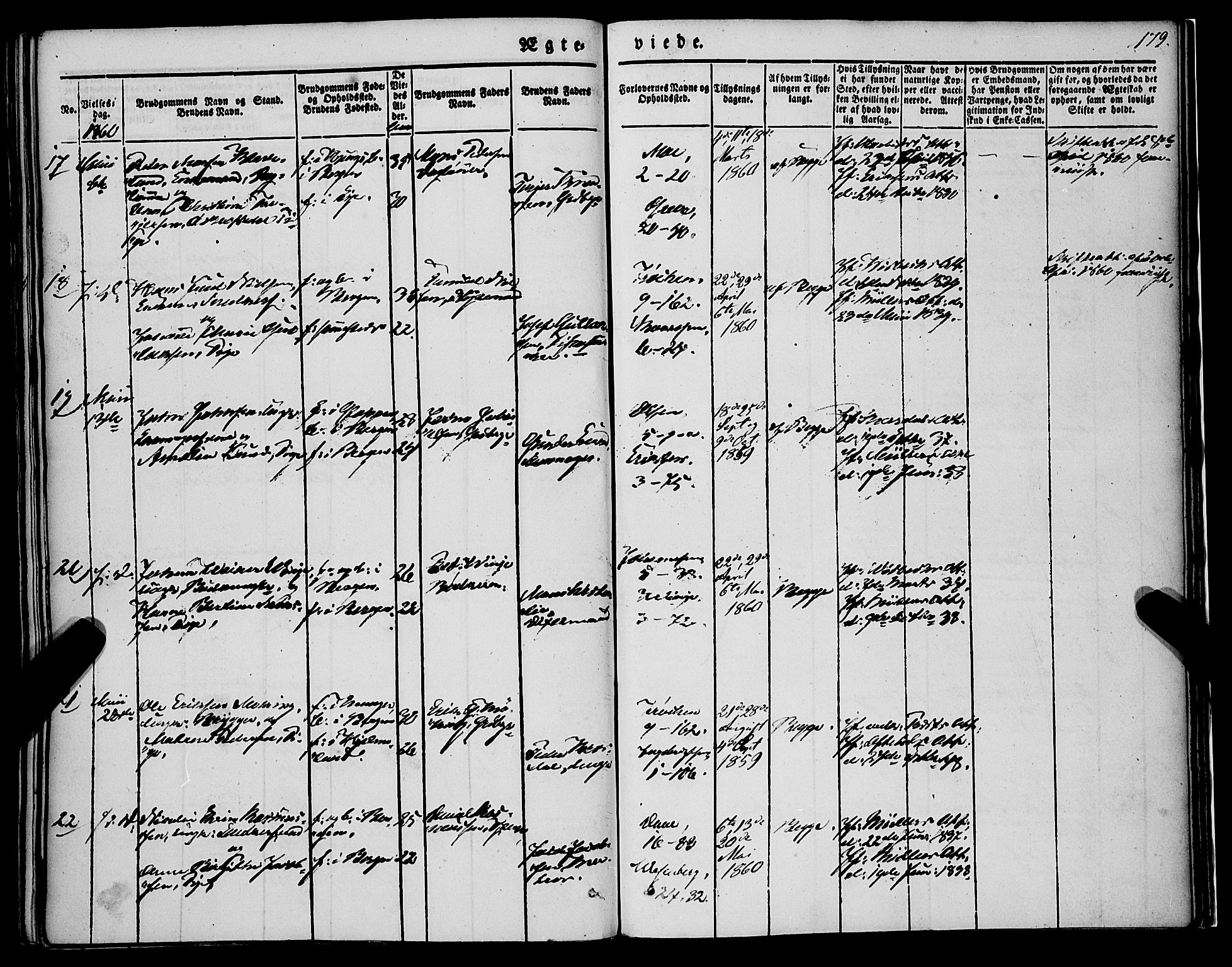 Nykirken Sokneprestembete, AV/SAB-A-77101/H/Haa/L0031: Parish register (official) no. D 1, 1834-1861, p. 179