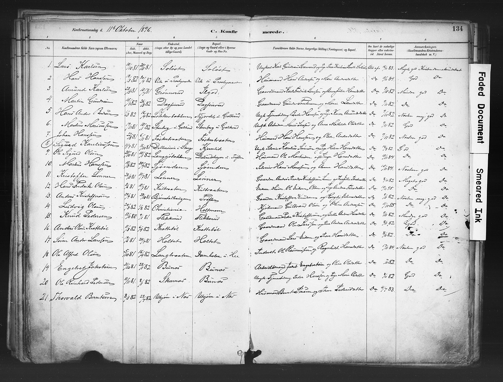 Nord-Odal prestekontor, AV/SAH-PREST-032/H/Ha/Haa/L0006: Parish register (official) no. 6, 1886-1901, p. 134