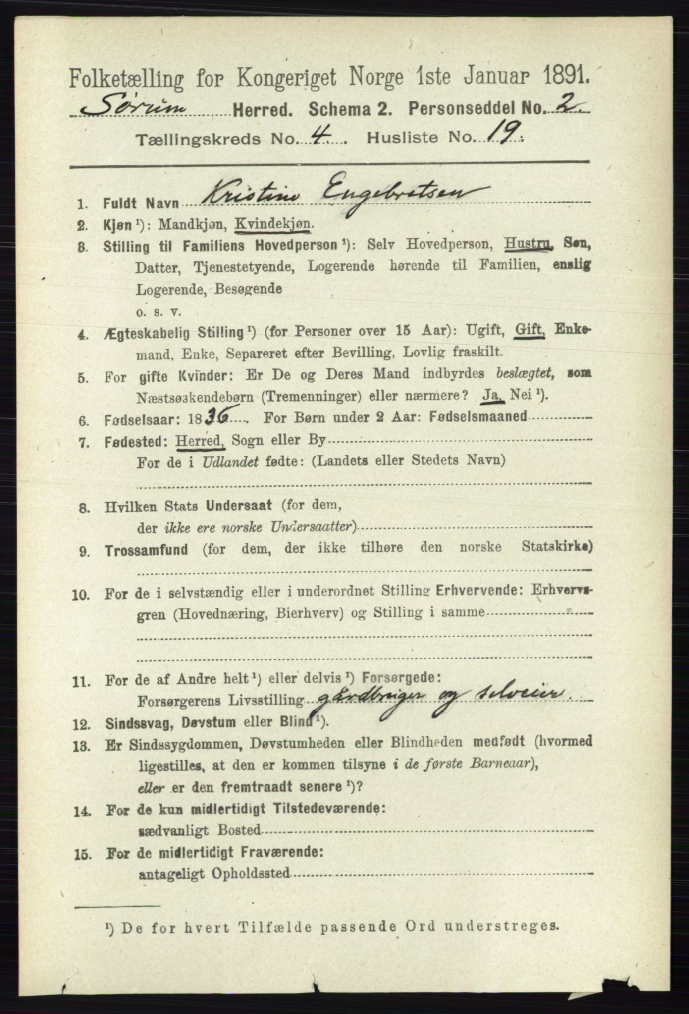 RA, 1891 census for 0226 Sørum, 1891, p. 1996