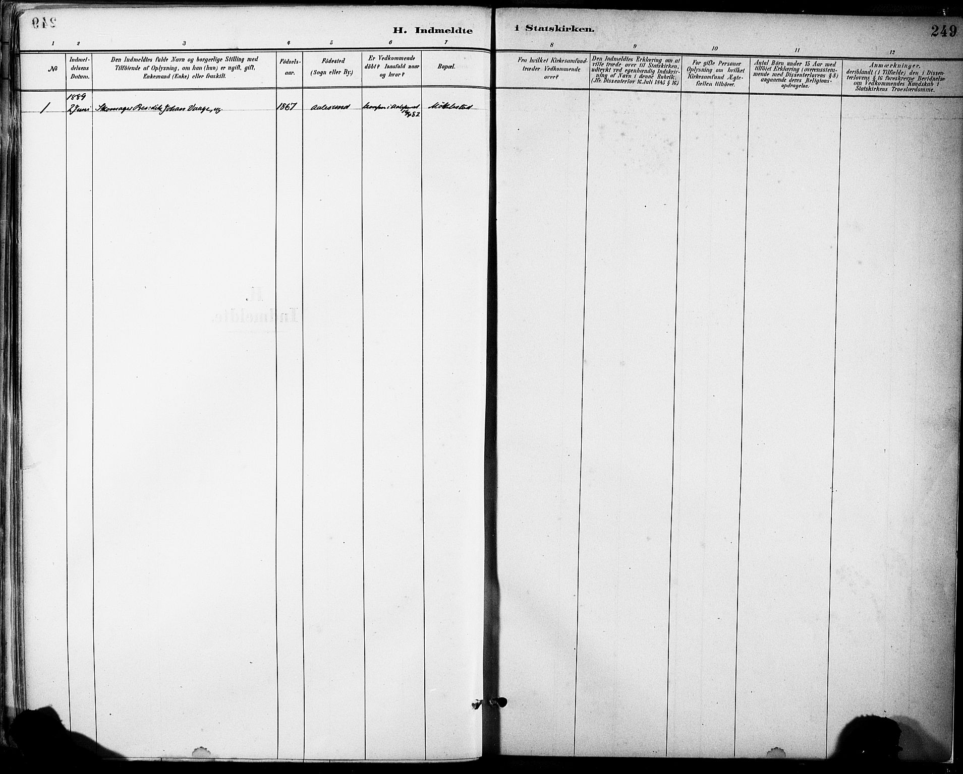 Tysnes sokneprestembete, AV/SAB-A-78601/H/Haa: Parish register (official) no. D 1, 1887-1904, p. 249