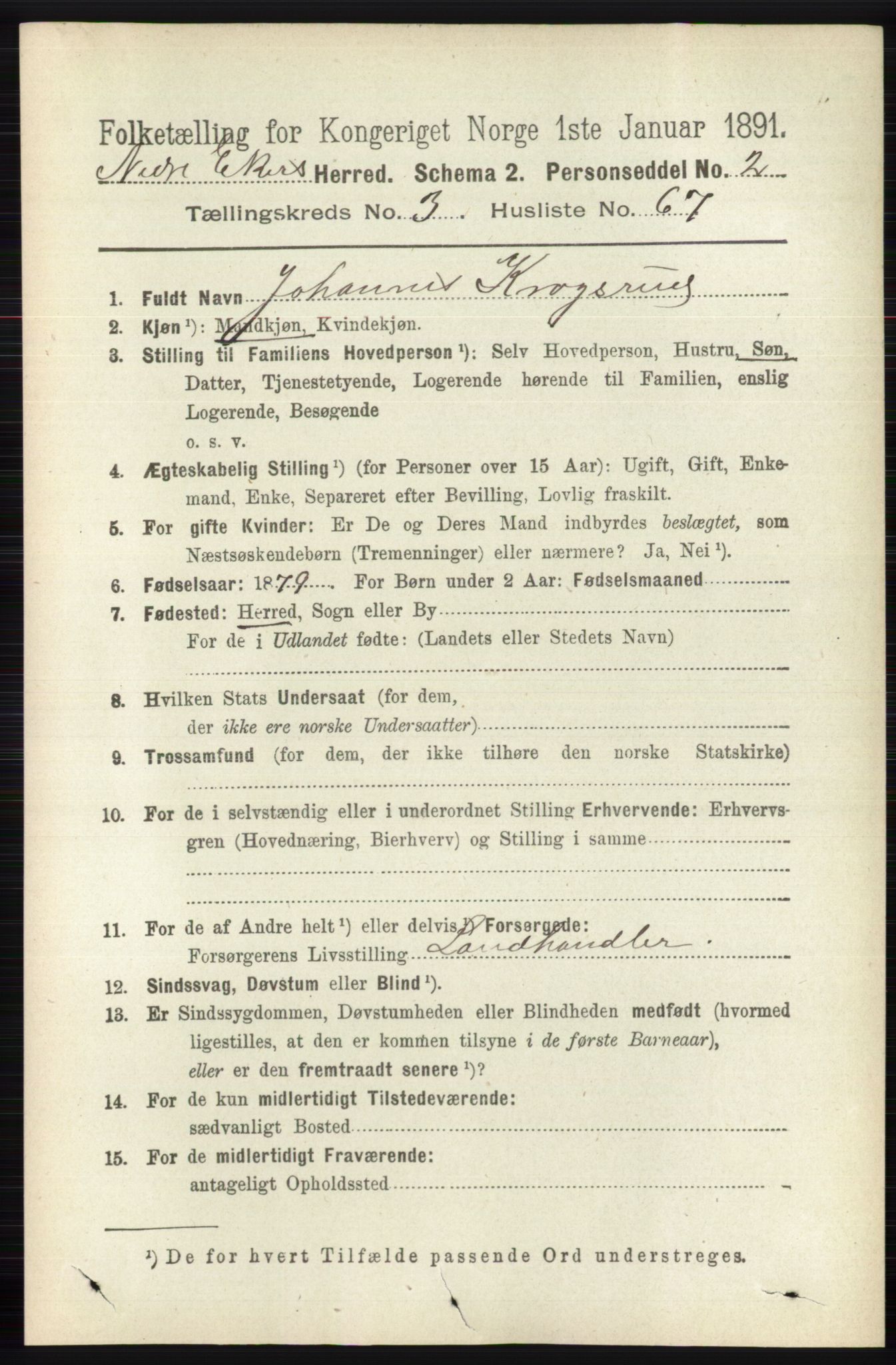RA, 1891 census for 0625 Nedre Eiker, 1891, p. 1547