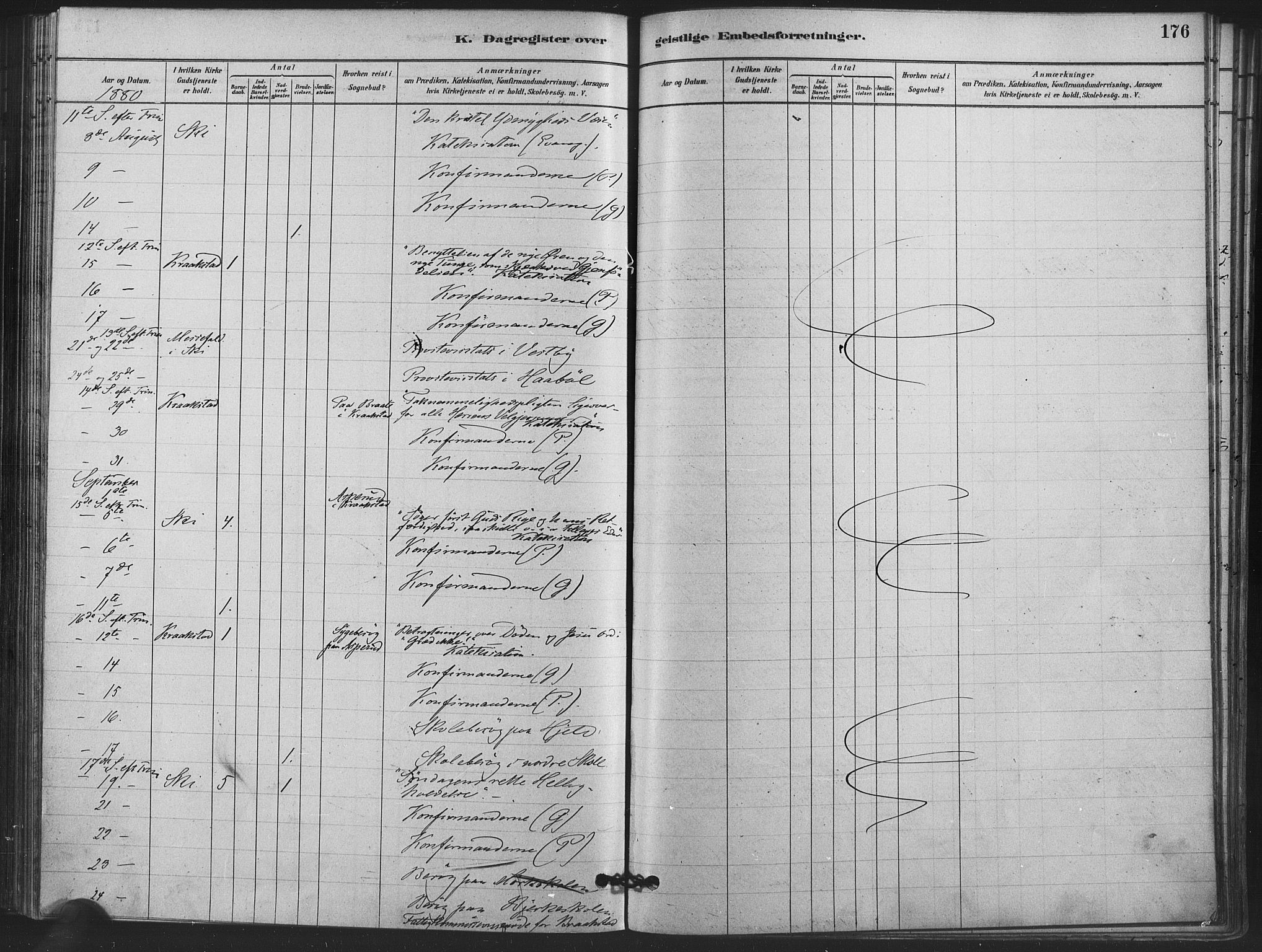 Kråkstad prestekontor Kirkebøker, AV/SAO-A-10125a/F/Fa/L0009: Parish register (official) no. I 9, 1880-1892, p. 176