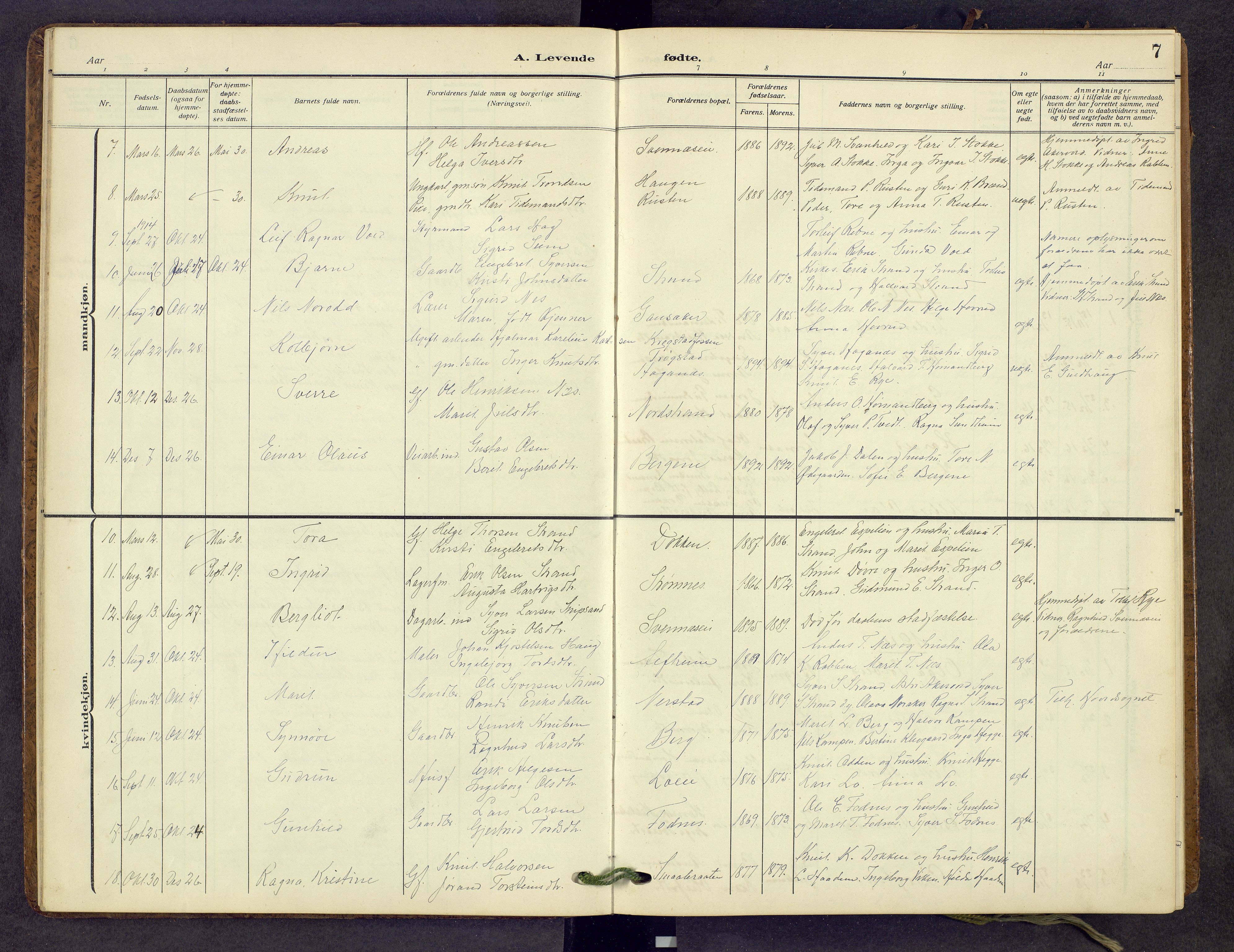 Nord-Aurdal prestekontor, AV/SAH-PREST-132/H/Ha/Hab/L0013: Parish register (copy) no. 13, 1911-1948, p. 7