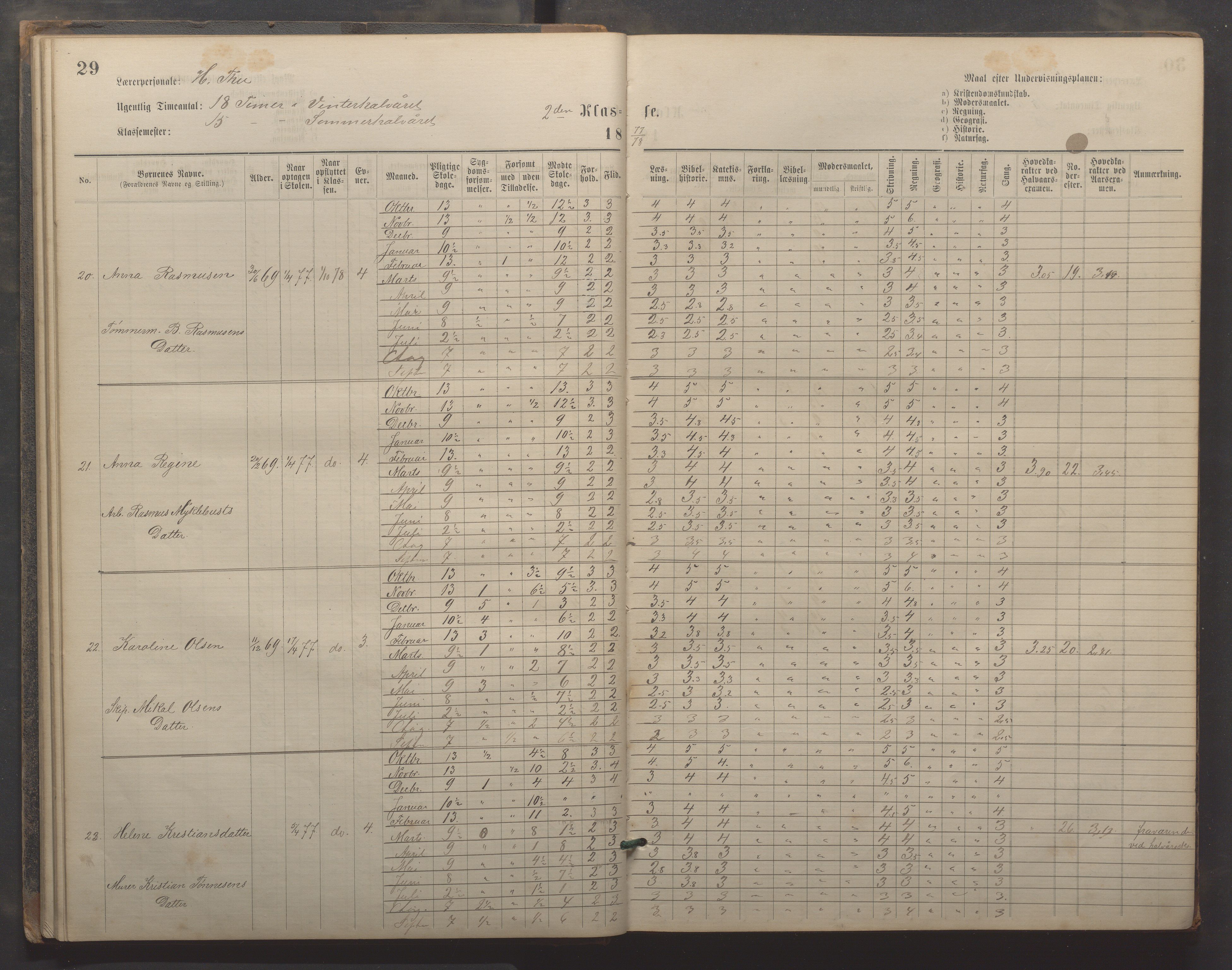 Egersund kommune (Ladested) - Egersund almueskole/folkeskole, IKAR/K-100521/H/L0019: Skoleprotokoll - Almueskolen, 1./2. klasse, 1878-1886, p. 29