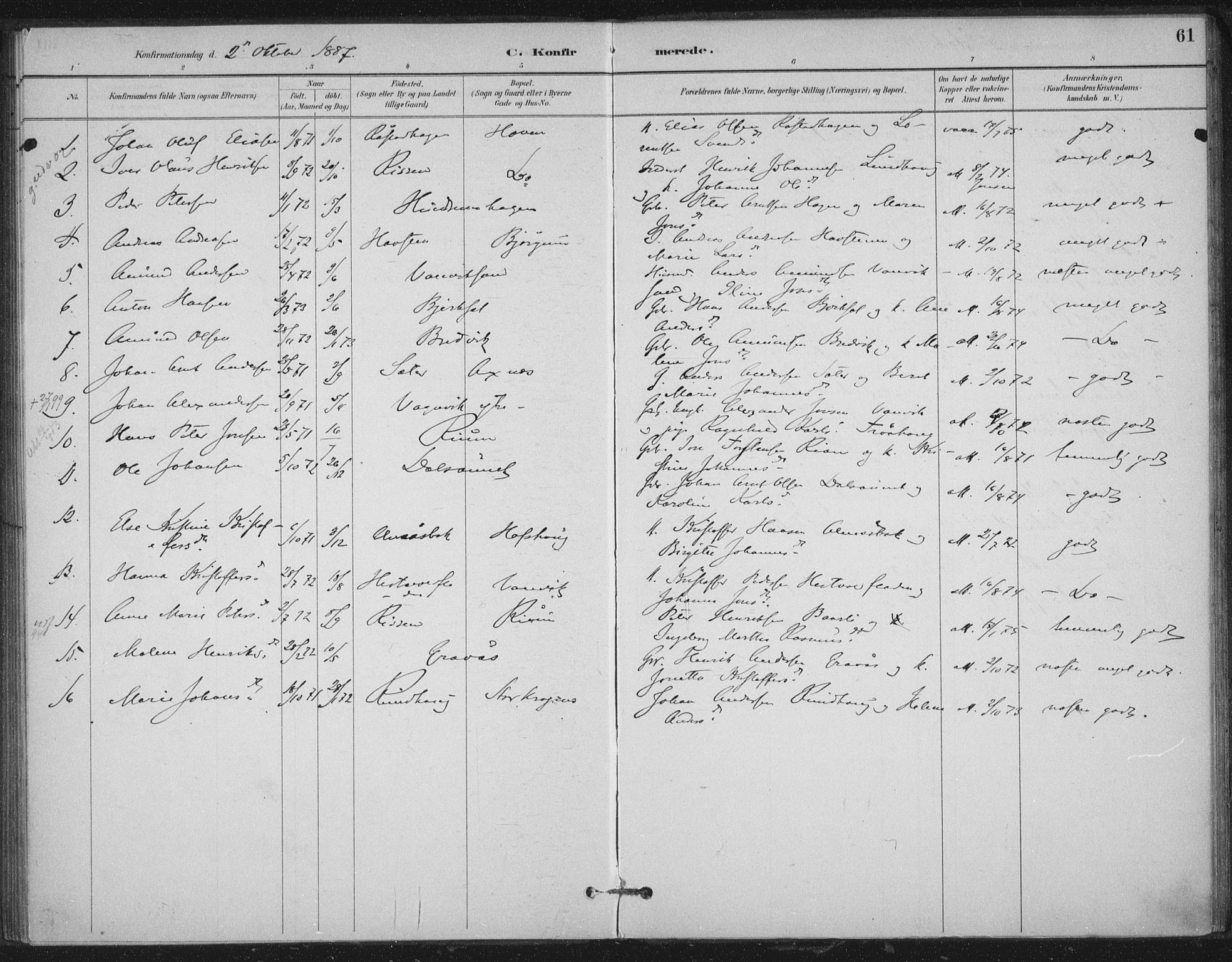 Ministerialprotokoller, klokkerbøker og fødselsregistre - Nord-Trøndelag, SAT/A-1458/702/L0023: Parish register (official) no. 702A01, 1883-1897, p. 61