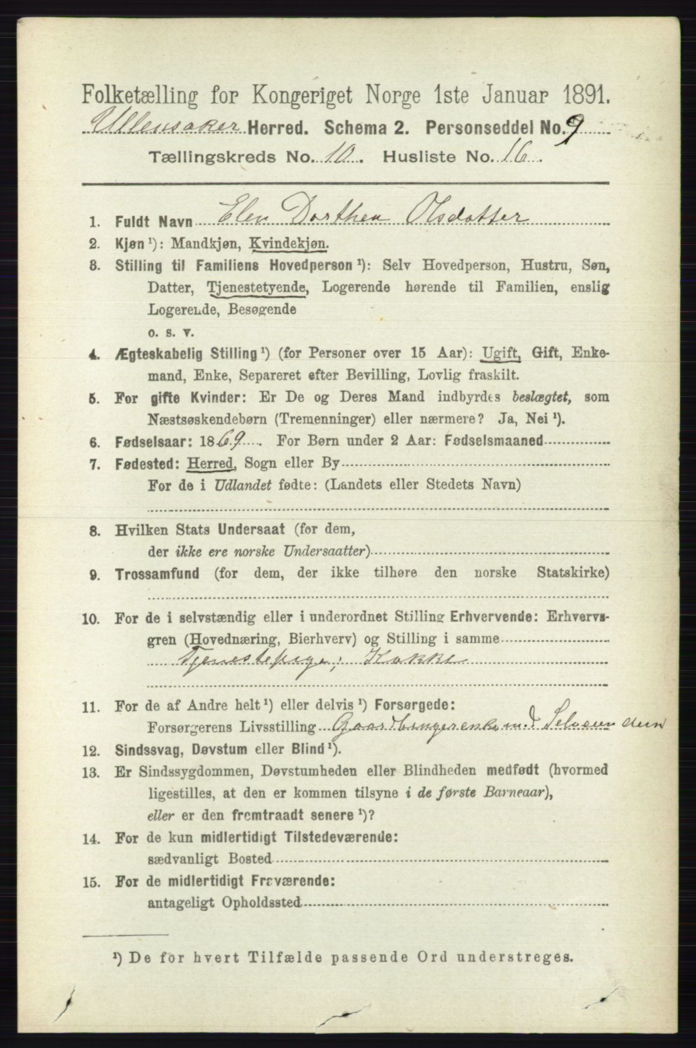 RA, 1891 census for 0235 Ullensaker, 1891, p. 4614