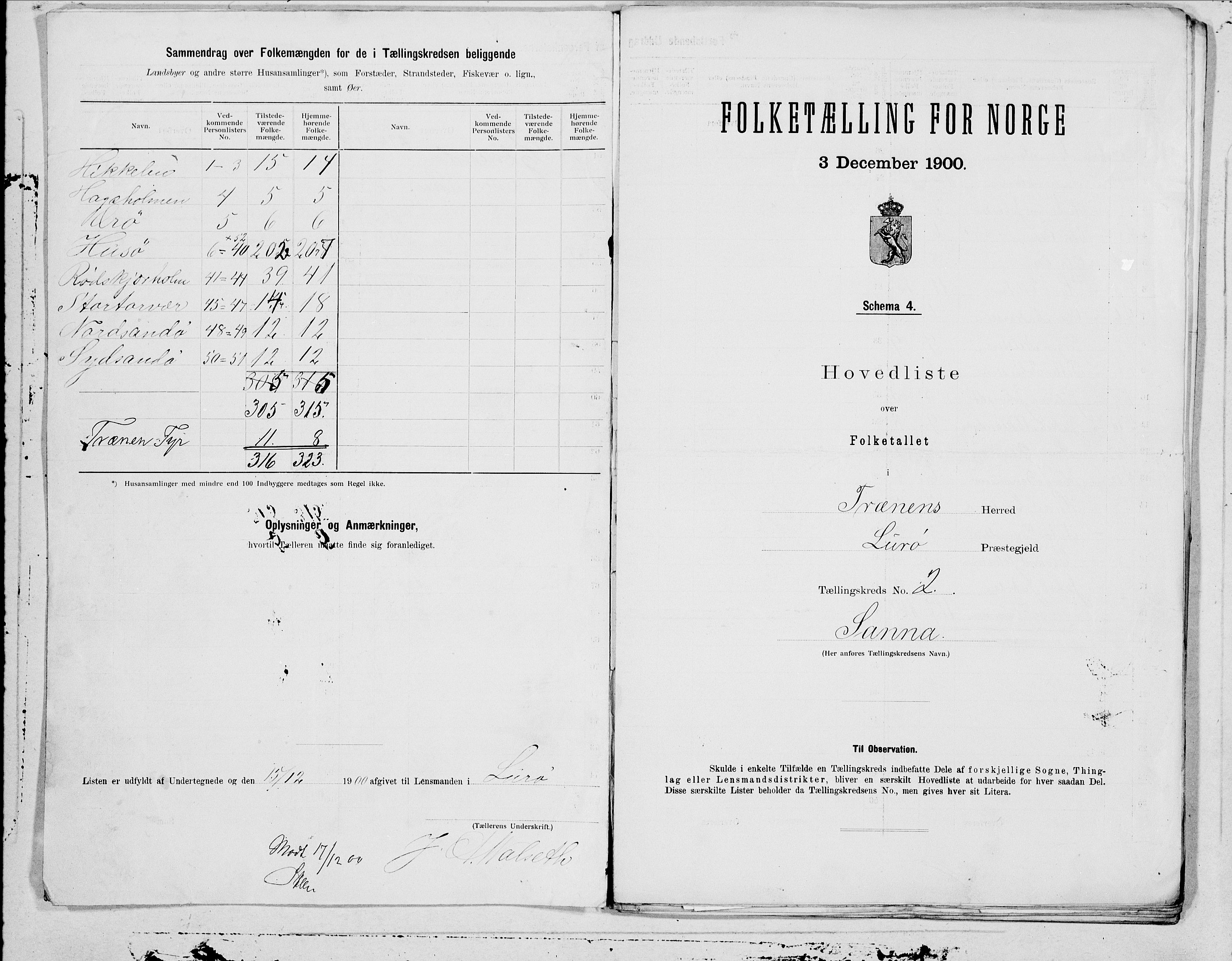 SAT, 1900 census for Træna, 1900, p. 4