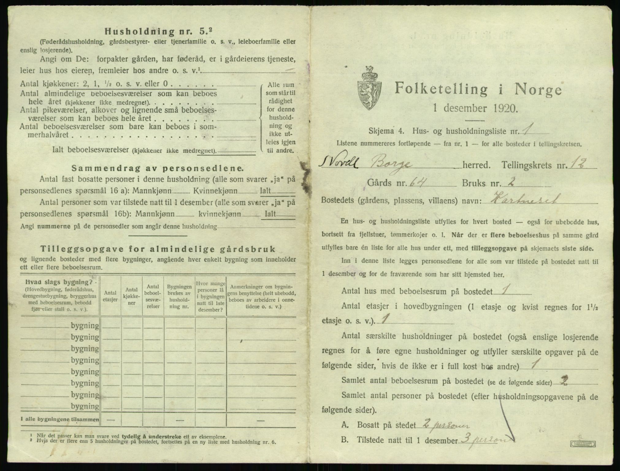 SAT, 1920 census for Borge, 1920, p. 1345