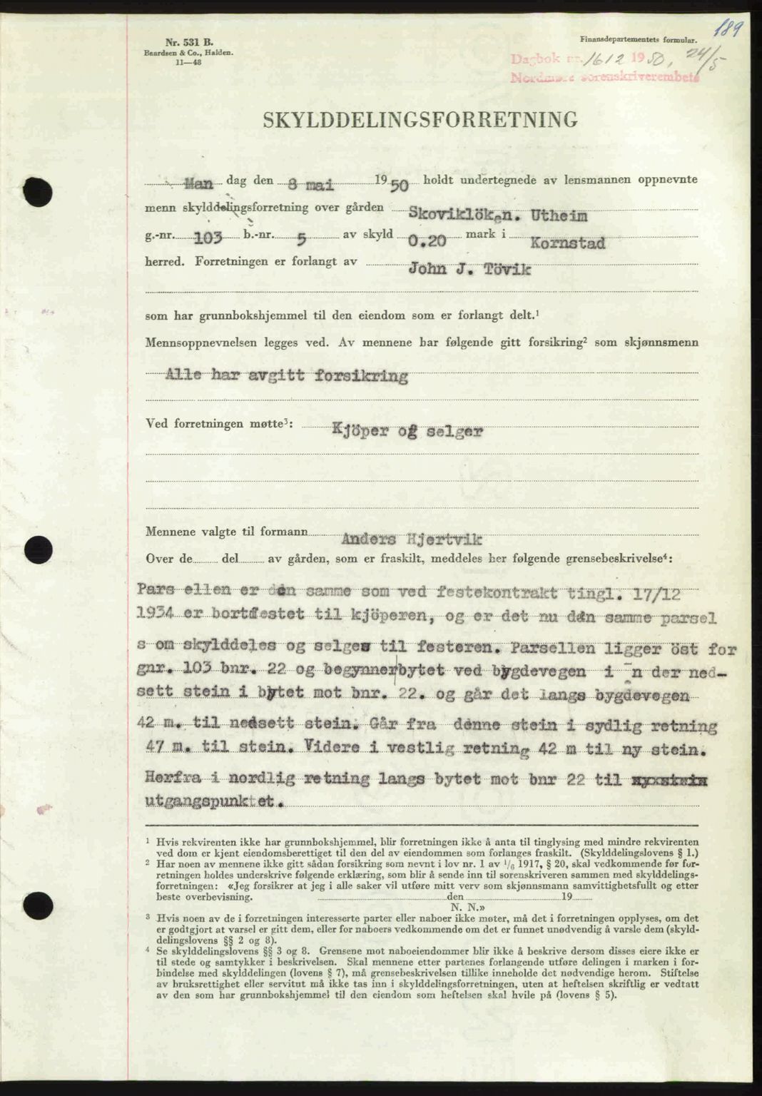 Nordmøre sorenskriveri, AV/SAT-A-4132/1/2/2Ca: Mortgage book no. A115, 1950-1950, Diary no: : 1612/1950