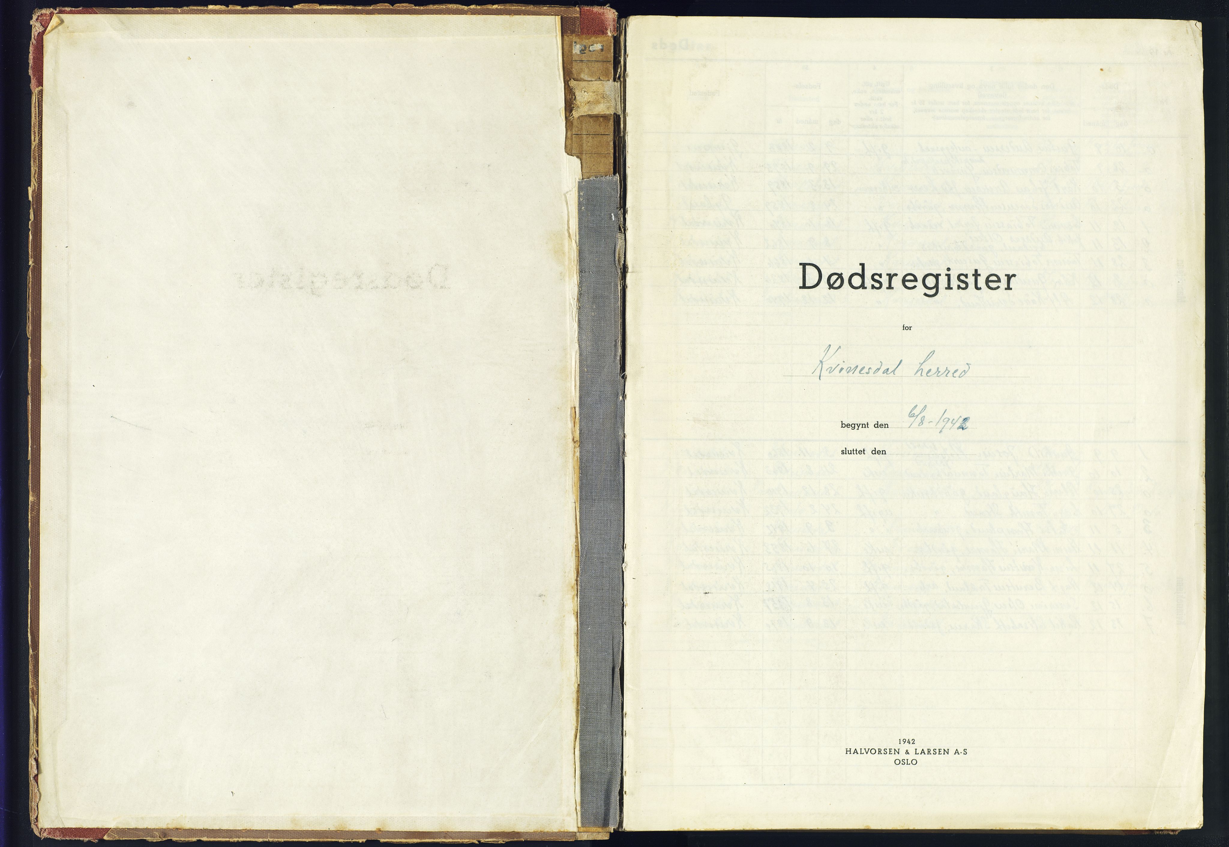 Kvinesdal sokneprestkontor, SAK/1111-0026/J/Jb/L0006: II.6.6 - Dødsfallsregister Liknes, 1942-1945