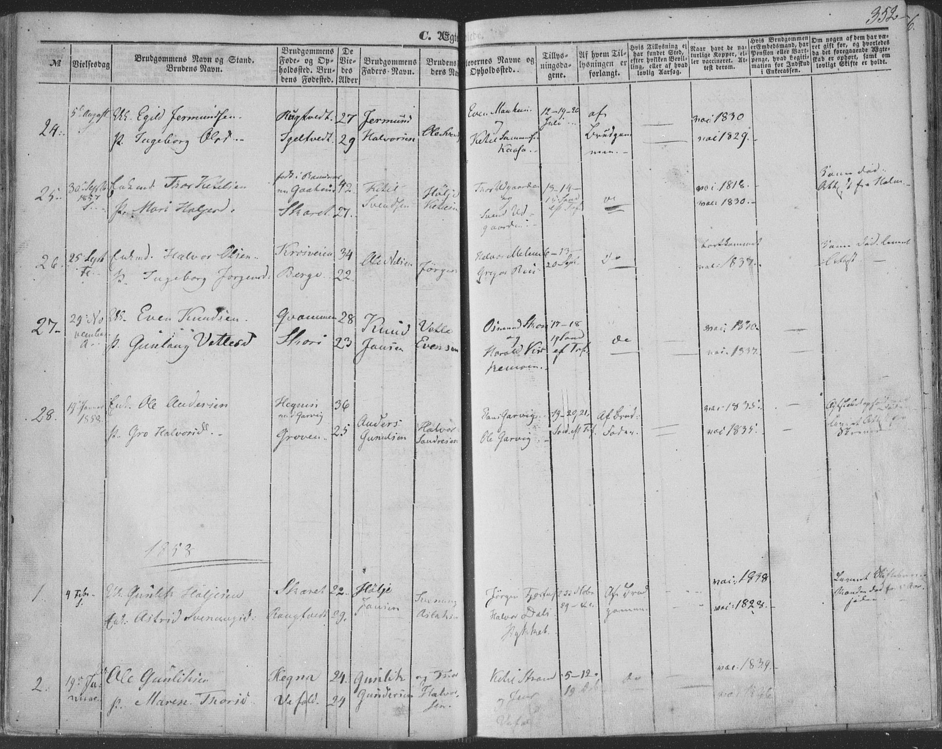 Seljord kirkebøker, SAKO/A-20/F/Fa/L012b: Parish register (official) no. I 12B, 1850-1865, p. 352
