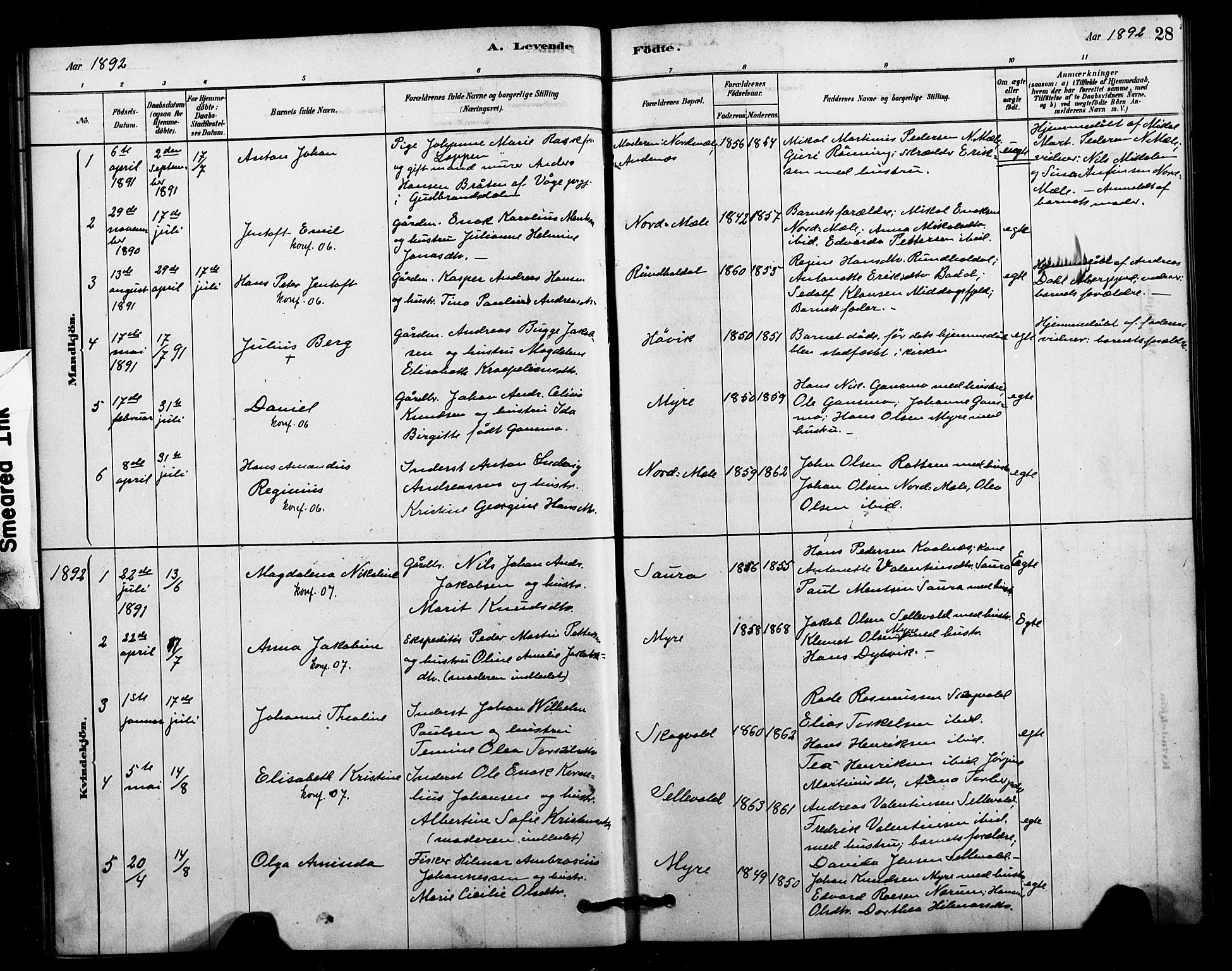 Ministerialprotokoller, klokkerbøker og fødselsregistre - Nordland, AV/SAT-A-1459/897/L1399: Parish register (official) no. 897C06, 1881-1896, p. 28