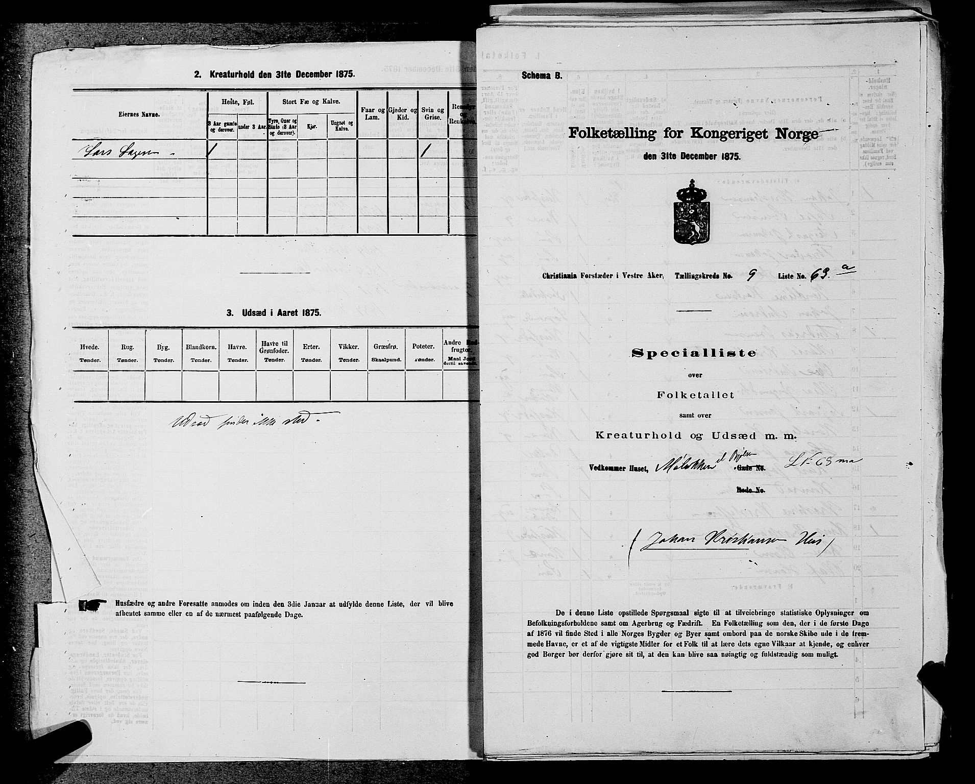 RA, 1875 census for 0218aP Vestre Aker, 1875, p. 1522