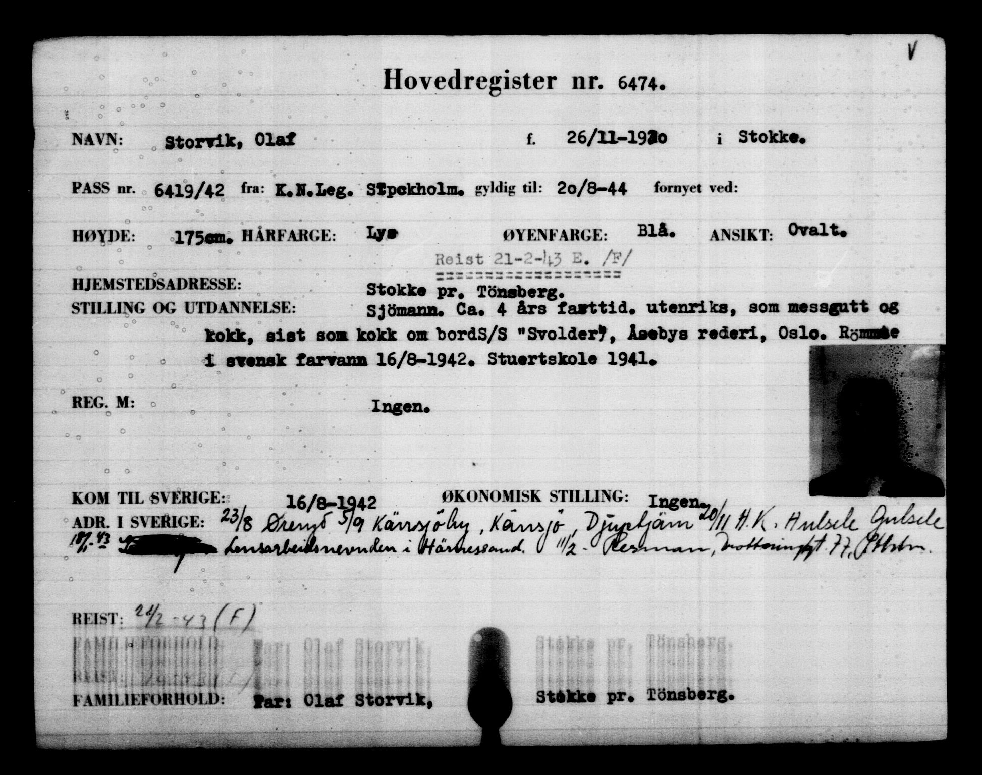 Utenriksstasjonene, Legasjonen i Stockholm, Flyktningkontoret, AV/RA-S-6753/V/Va/L0004: Kjesäterkartoteket, flyktninger med registreringsnr. 3496-6610, 1940-1945, p. 3527