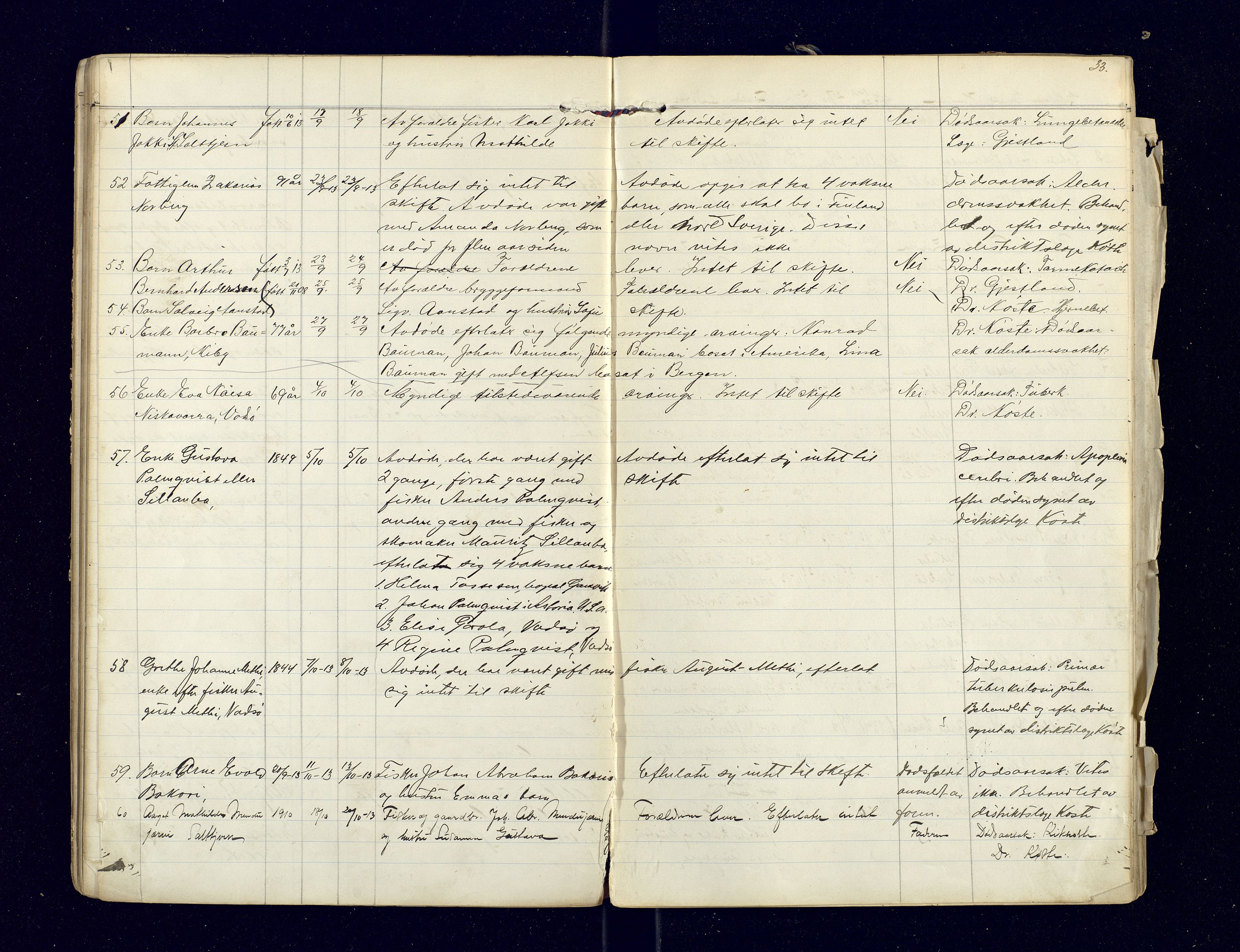 Nord-Varanger (Vadsø) lensmannskontor, AV/SATØ-S-1166/1/Fi/Fia/L0158: Dødsfallsprotokoller, 1908-1920, p. 33