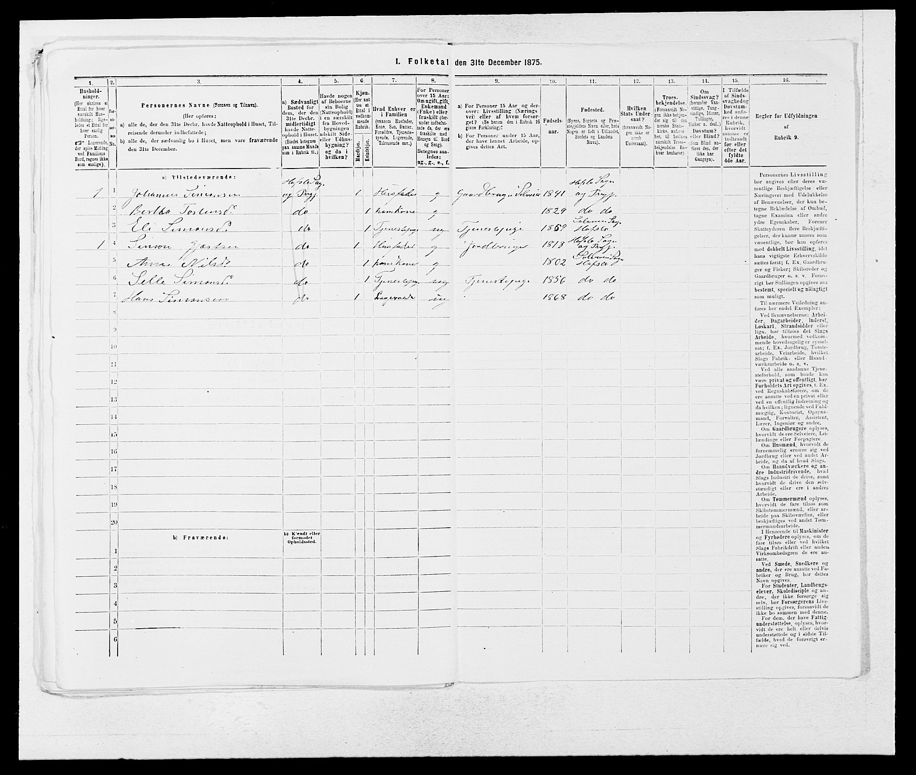 SAB, 1875 census for 1425P Hafslo, 1875, p. 153