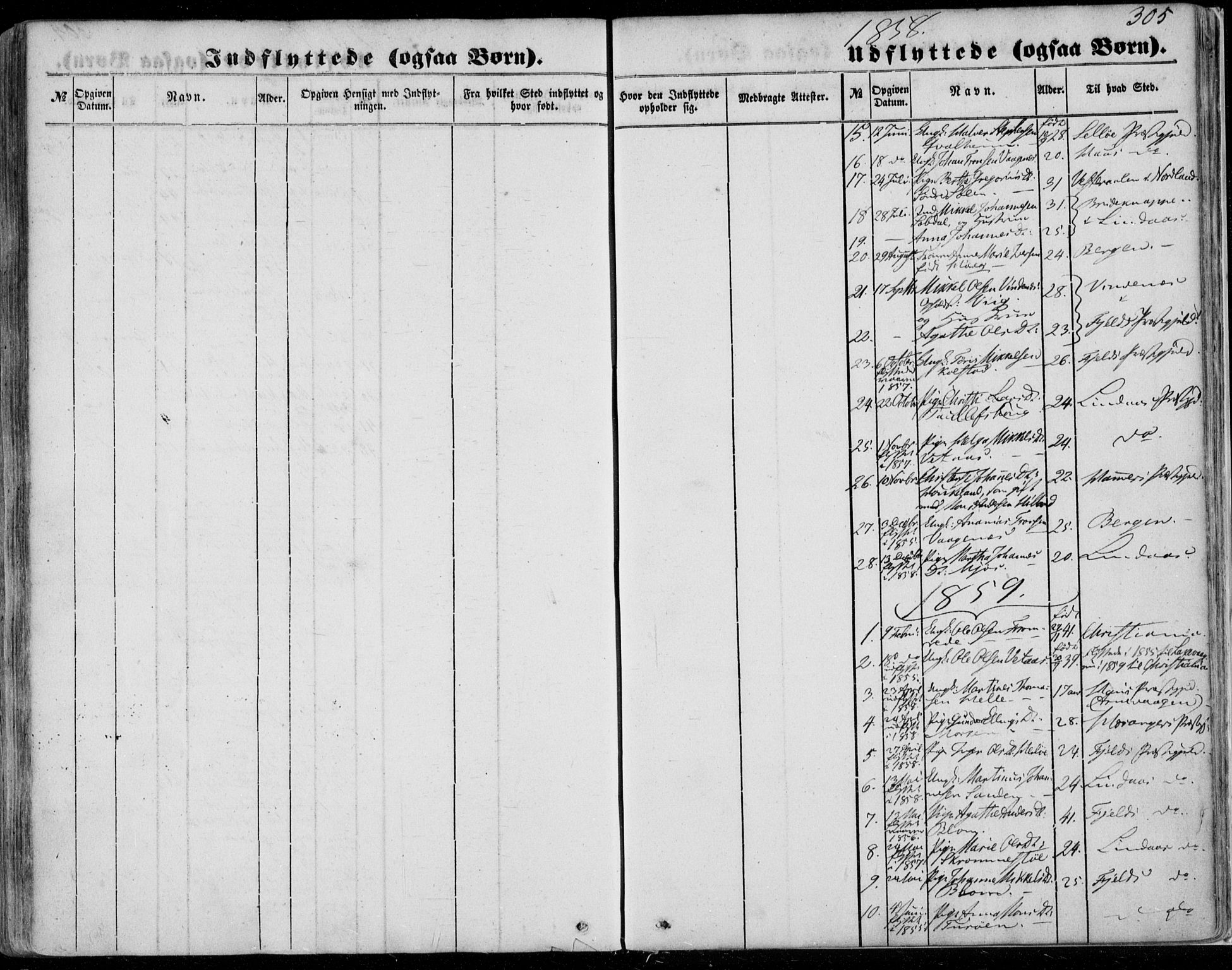 Manger sokneprestembete, SAB/A-76801/H/Haa: Parish register (official) no. A 6, 1849-1859, p. 305