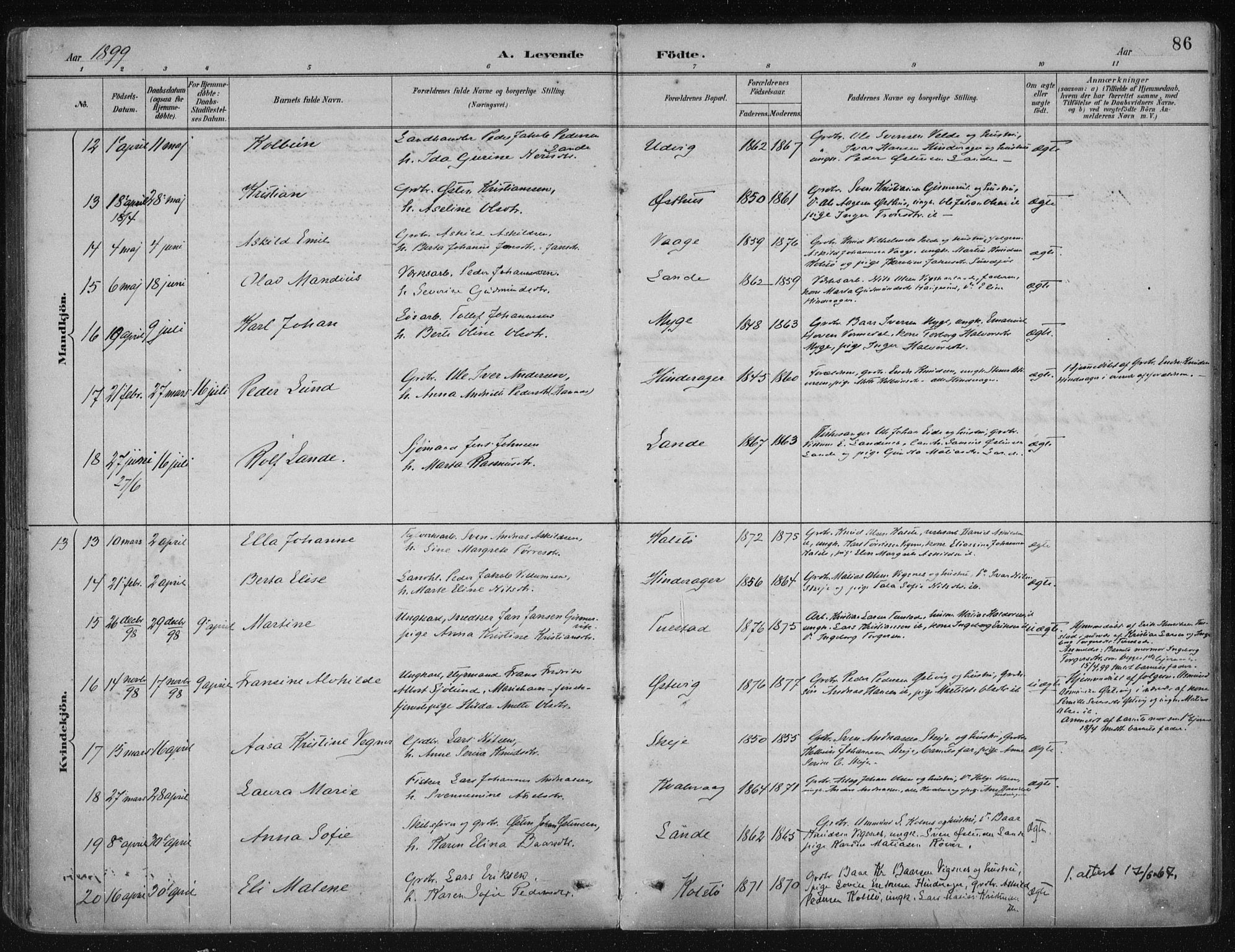 Avaldsnes sokneprestkontor, AV/SAST-A -101851/H/Ha/Haa/L0017: Parish register (official) no. A 17, 1889-1920, p. 86