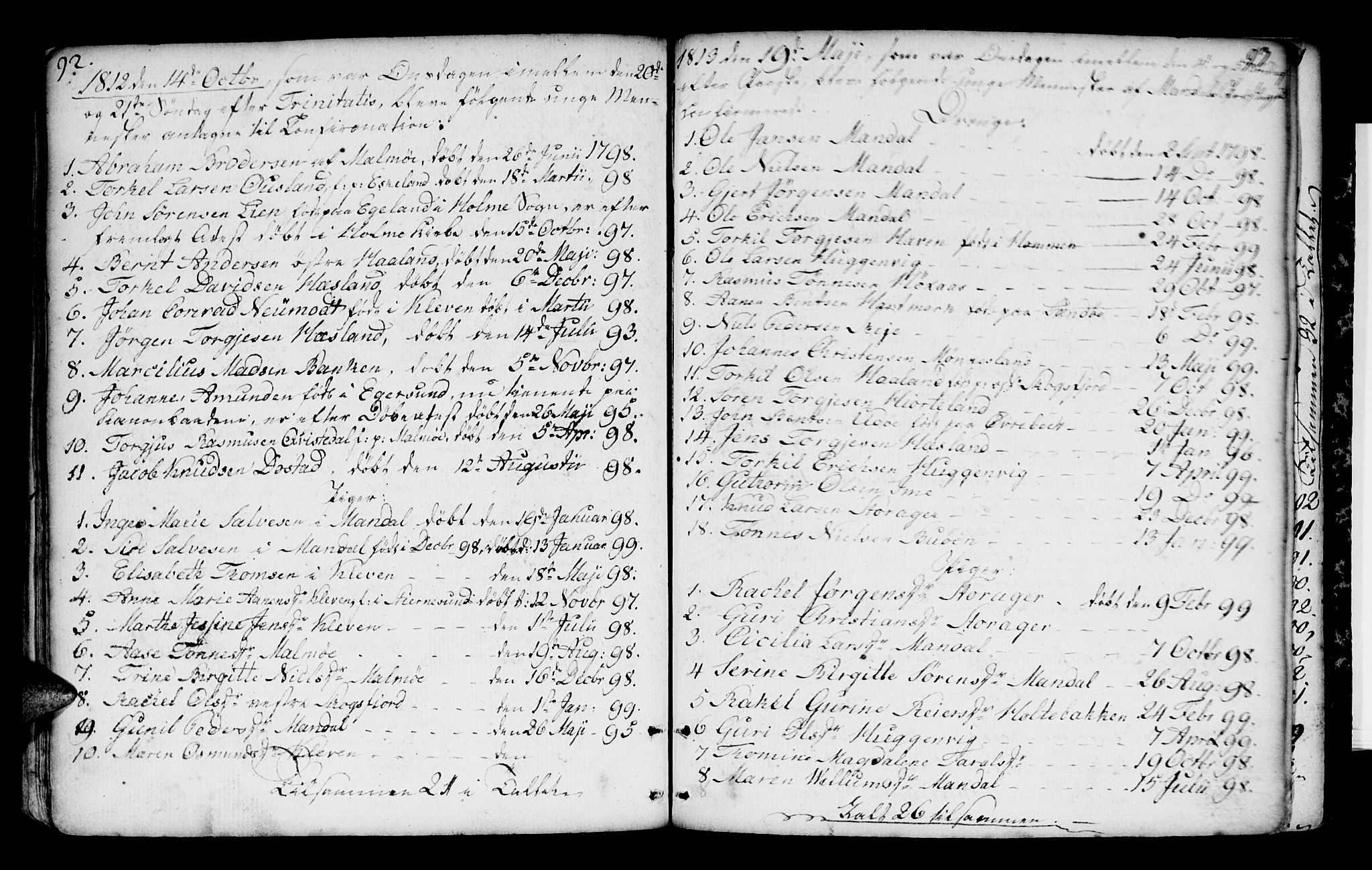 Mandal sokneprestkontor, AV/SAK-1111-0030/F/Fa/Faa/L0004: Parish register (official) no. A 4, 1745-1817, p. 92-93