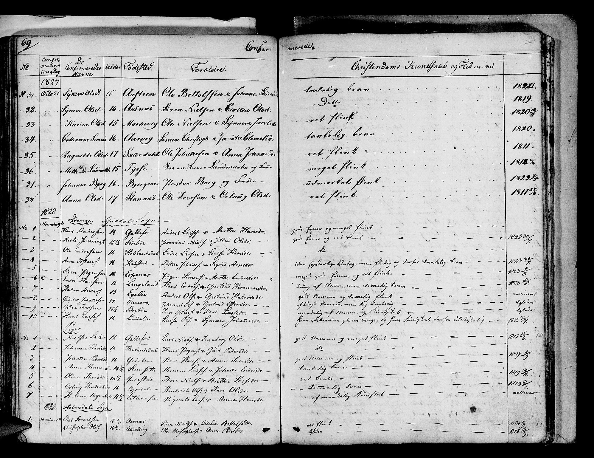 Fjaler sokneprestembete, AV/SAB-A-79801/H/Haa/Haaa/L0005: Parish register (official) no. A 5, 1821-1835, p. 69