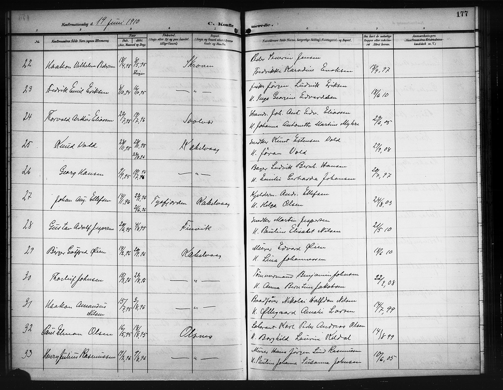 Ministerialprotokoller, klokkerbøker og fødselsregistre - Nordland, AV/SAT-A-1459/874/L1079: Parish register (copy) no. 874C08, 1907-1915, p. 177