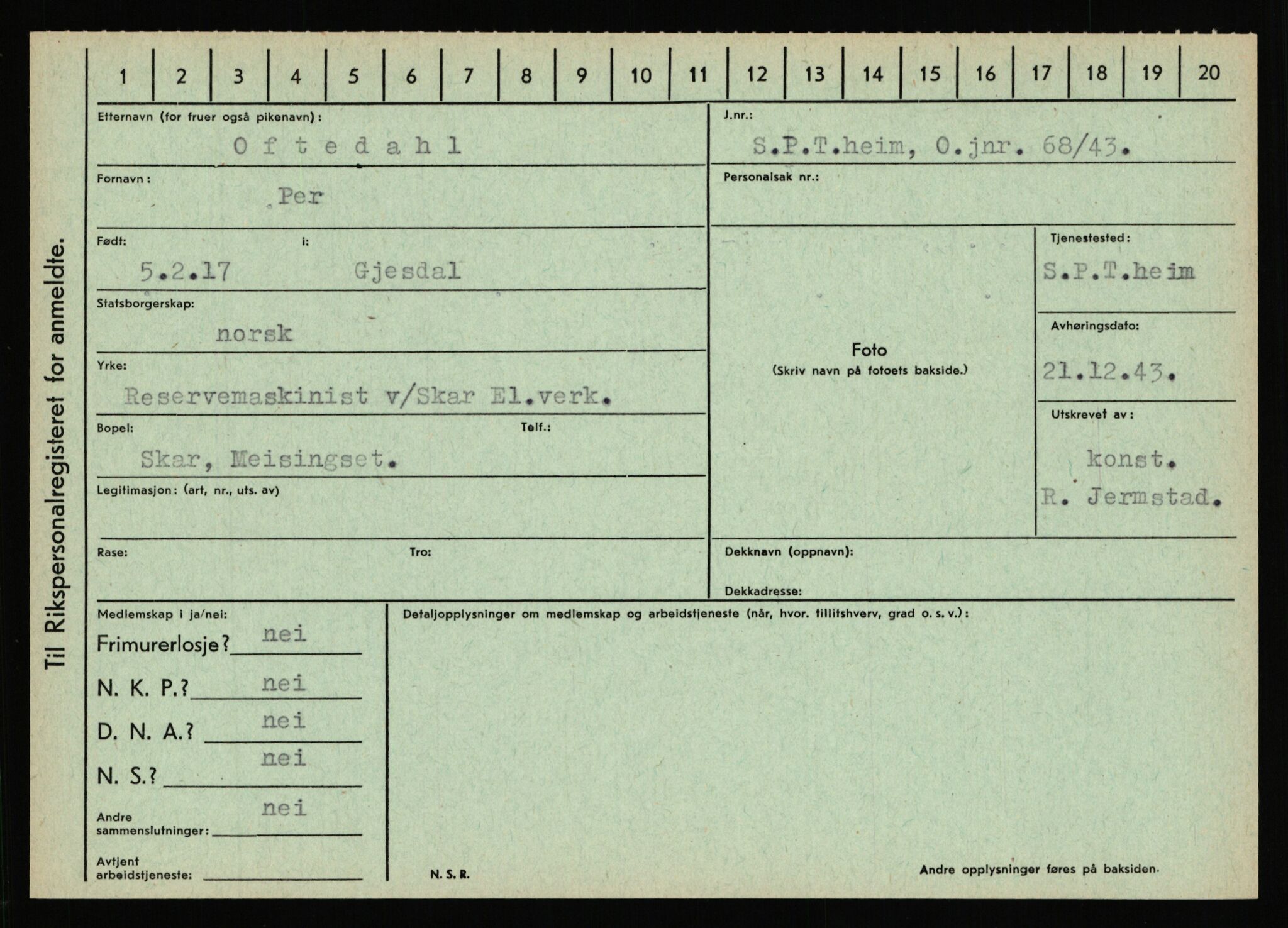 Statspolitiet - Hovedkontoret / Osloavdelingen, AV/RA-S-1329/C/Ca/L0012: Oanæs - Quistgaard	, 1943-1945, p. 126