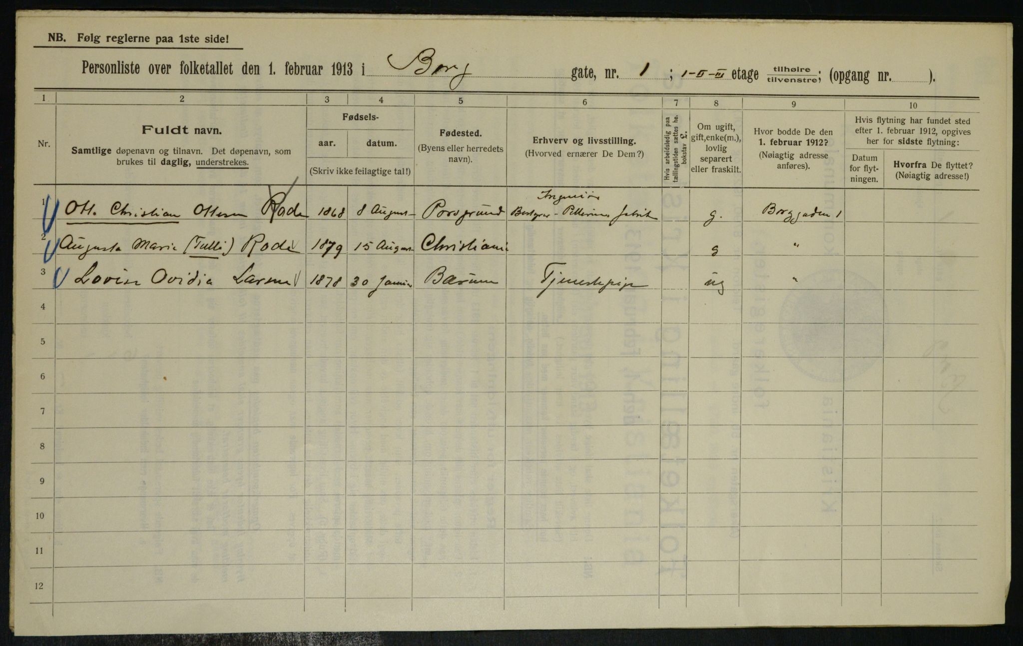 OBA, Municipal Census 1913 for Kristiania, 1913, p. 7581