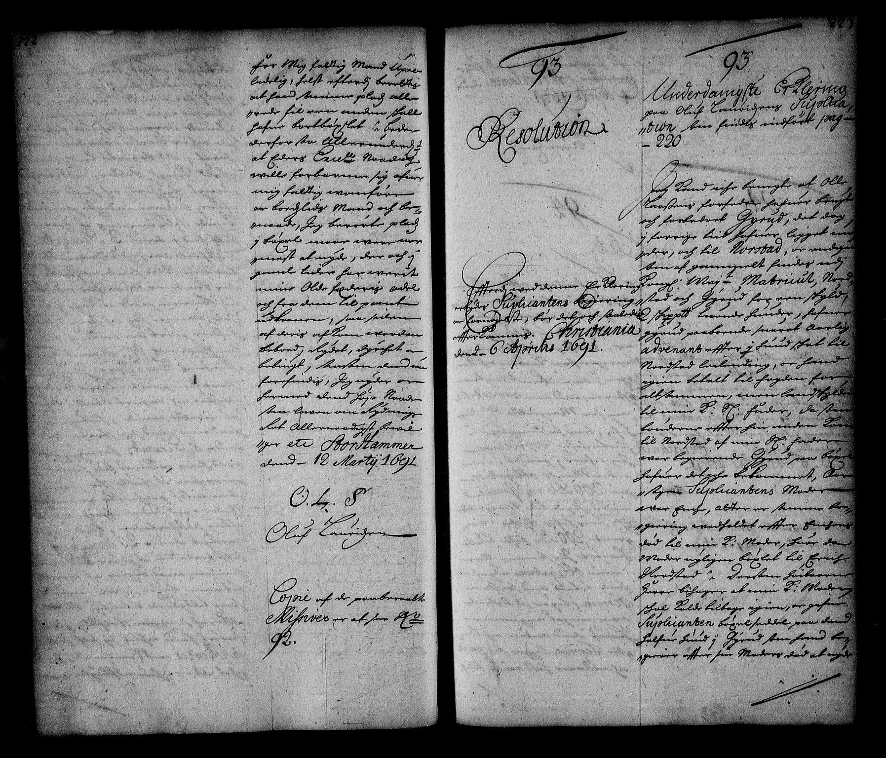 Stattholderembetet 1572-1771, RA/EA-2870/Ae/L0008: Supplikasjons- og resolusjonsprotokoll, 1691, p. 222-223