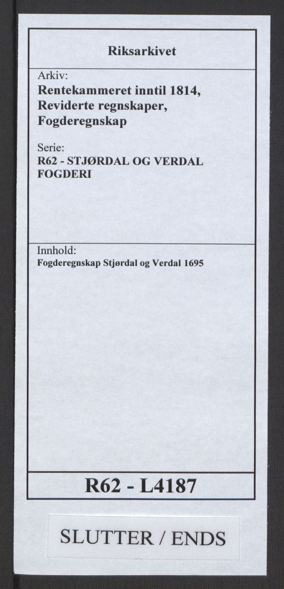 Rentekammeret inntil 1814, Reviderte regnskaper, Fogderegnskap, AV/RA-EA-4092/R62/L4187: Fogderegnskap Stjørdal og Verdal, 1695, p. 284