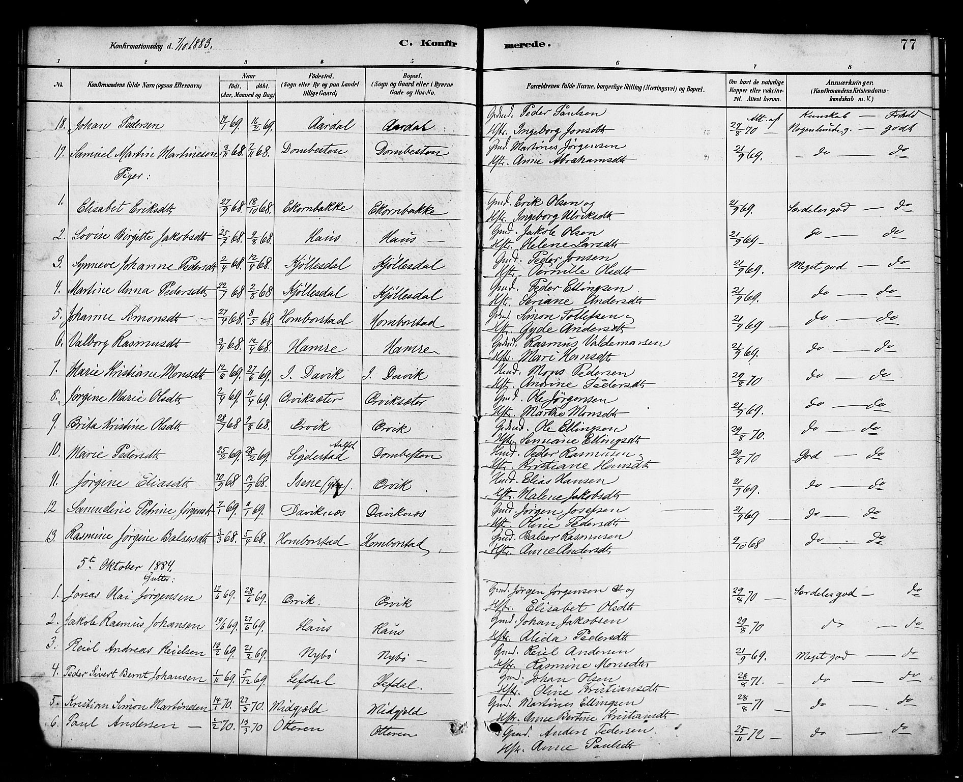 Davik sokneprestembete, AV/SAB-A-79701/H/Haa/Haab/L0001: Parish register (official) no. B 1, 1882-1900, p. 77