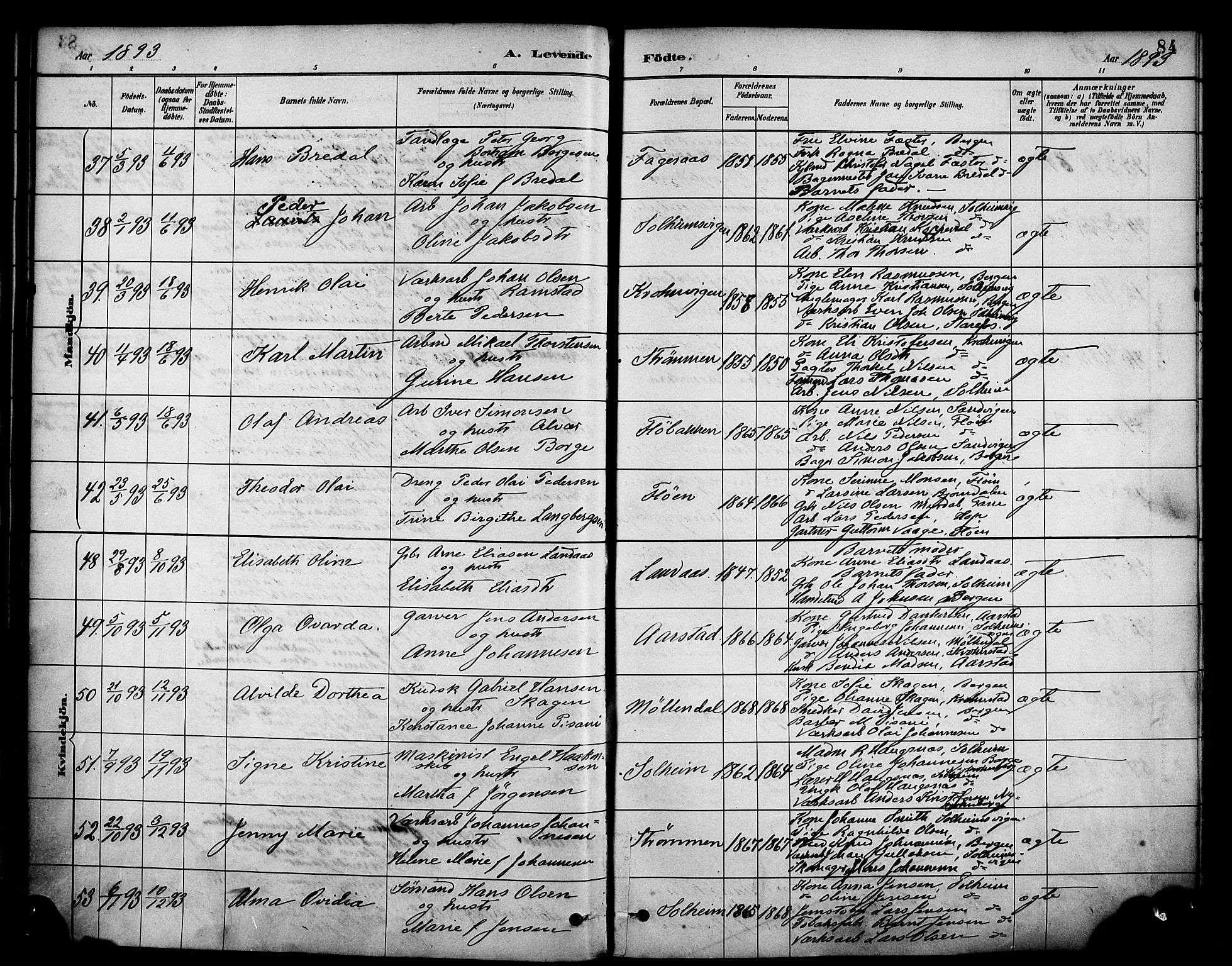 Årstad Sokneprestembete, AV/SAB-A-79301/H/Haa/L0001: Parish register (official) no. A 1, 1886-1901, p. 84