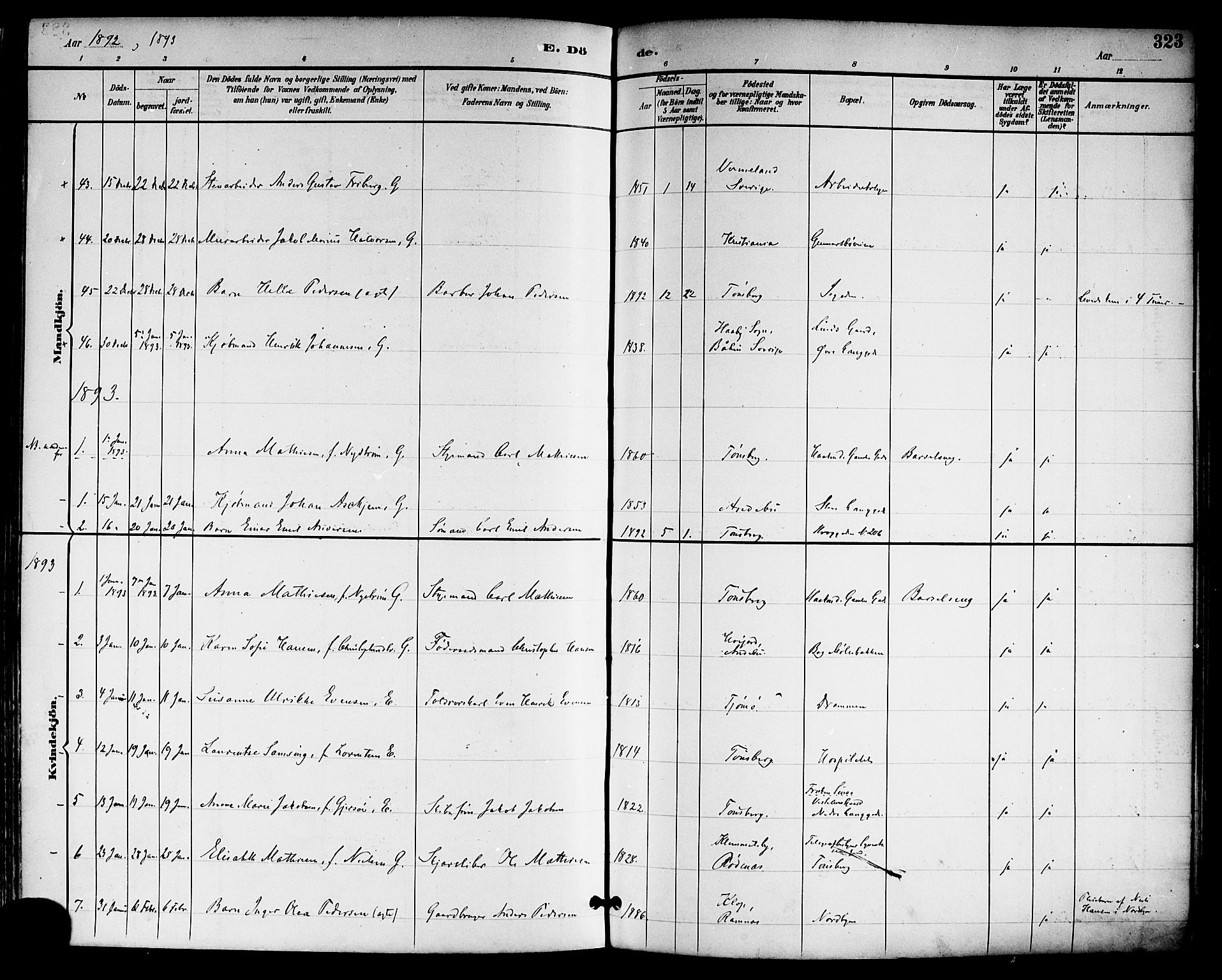 Tønsberg kirkebøker, AV/SAKO-A-330/F/Fa/L0012: Parish register (official) no. I 12, 1891-1899, p. 323