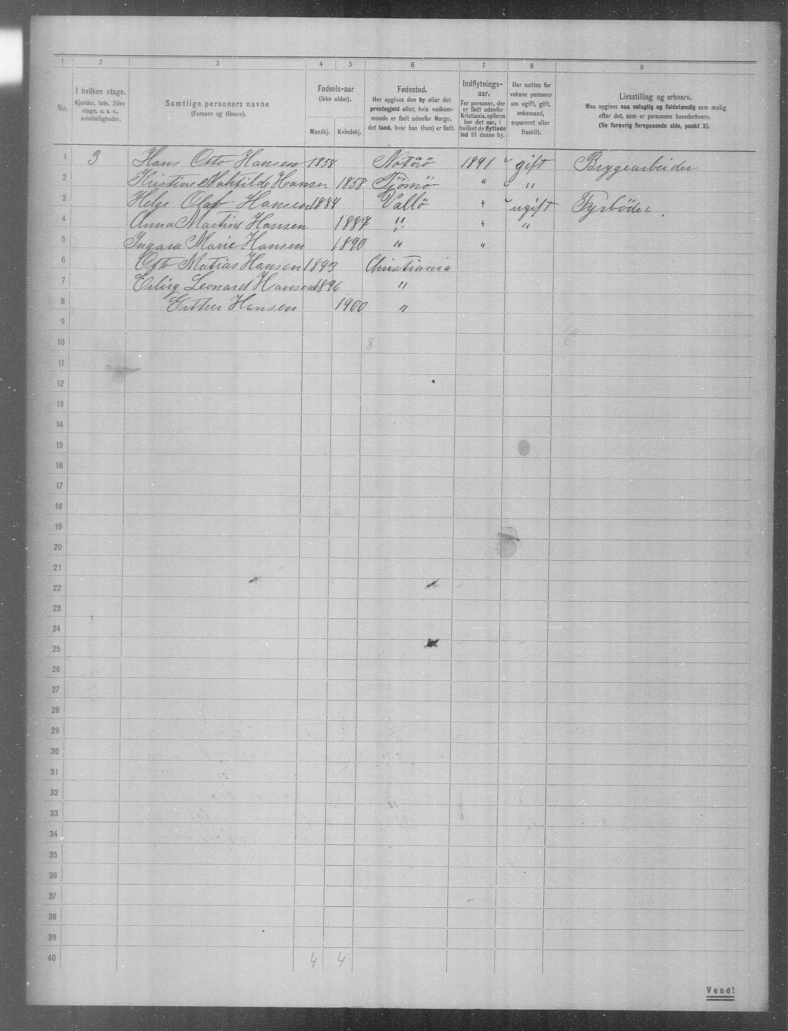 OBA, Municipal Census 1904 for Kristiania, 1904, p. 3485