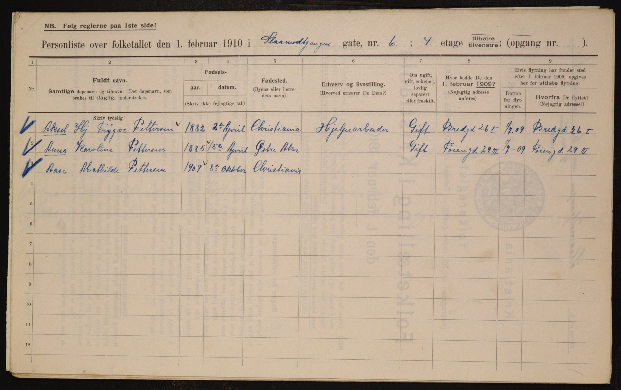 OBA, Municipal Census 1910 for Kristiania, 1910, p. 92442