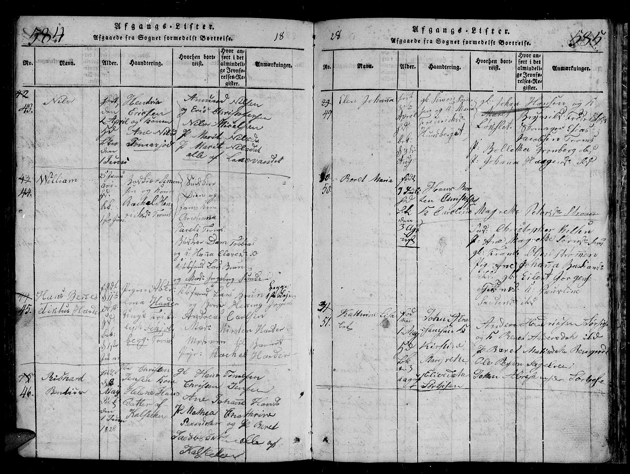 Tromsø sokneprestkontor/stiftsprosti/domprosti, SATØ/S-1343/G/Gb/L0001klokker: Parish register (copy) no. 1, 1821-1833, p. 584-585