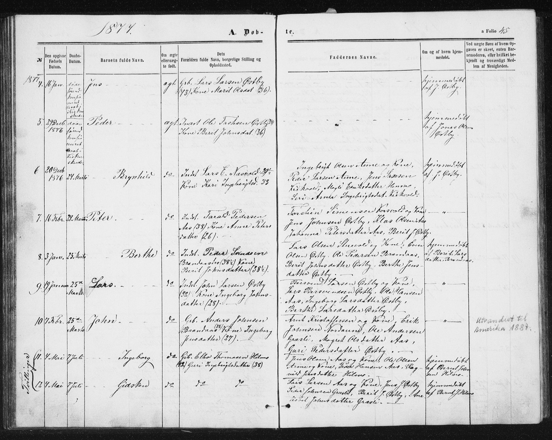 Ministerialprotokoller, klokkerbøker og fødselsregistre - Sør-Trøndelag, SAT/A-1456/698/L1166: Parish register (copy) no. 698C03, 1861-1887, p. 45