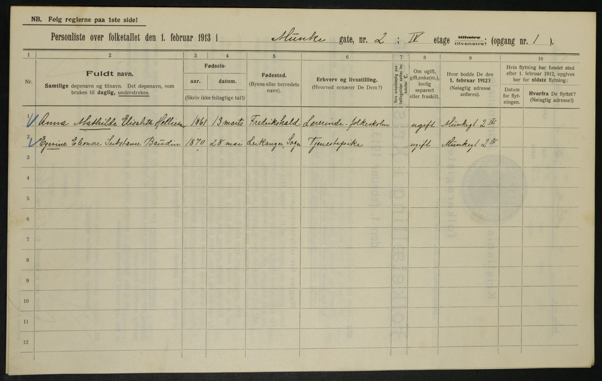 OBA, Municipal Census 1913 for Kristiania, 1913, p. 67909