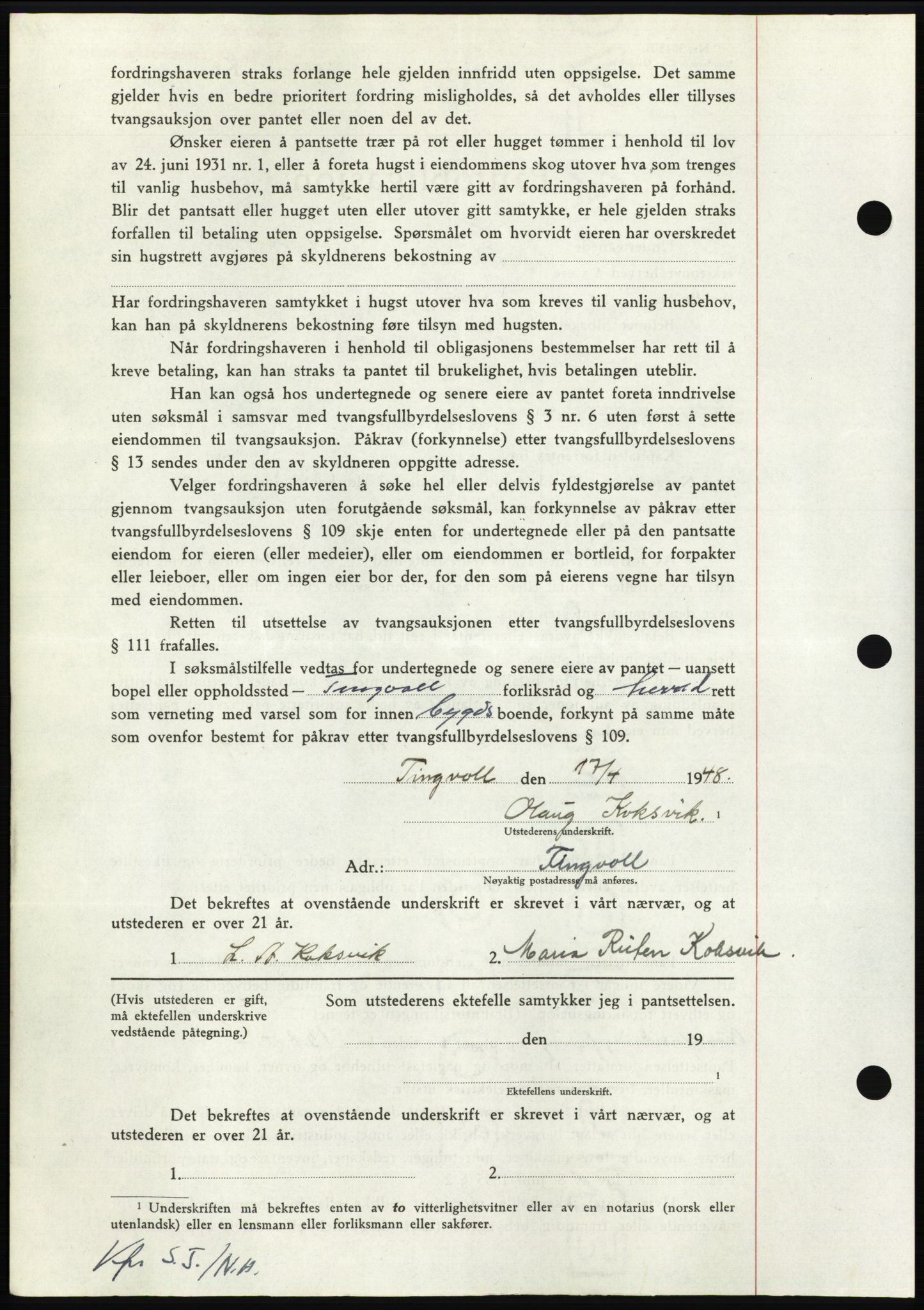 Nordmøre sorenskriveri, AV/SAT-A-4132/1/2/2Ca: Mortgage book no. B98, 1948-1948, Diary no: : 1026/1948